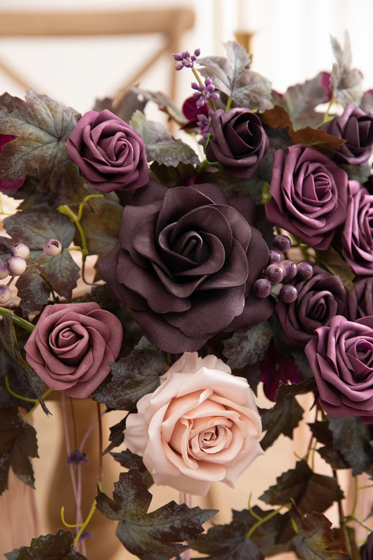 Sweetheart Table Floral Swags in Plum Velvet Wedding | Clearance - Image 3