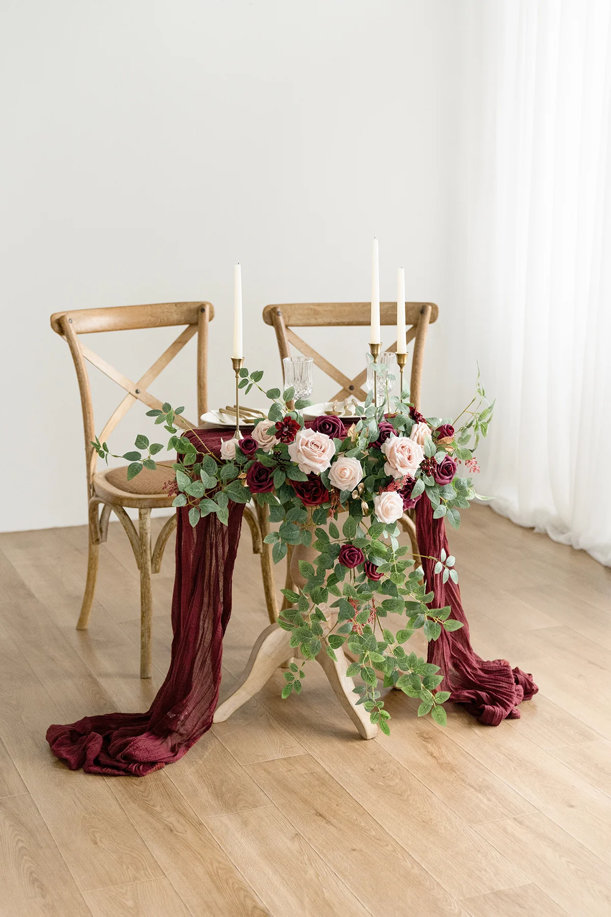 Sweetheart Table Floral Swags in Romantic Marsala - Image 3