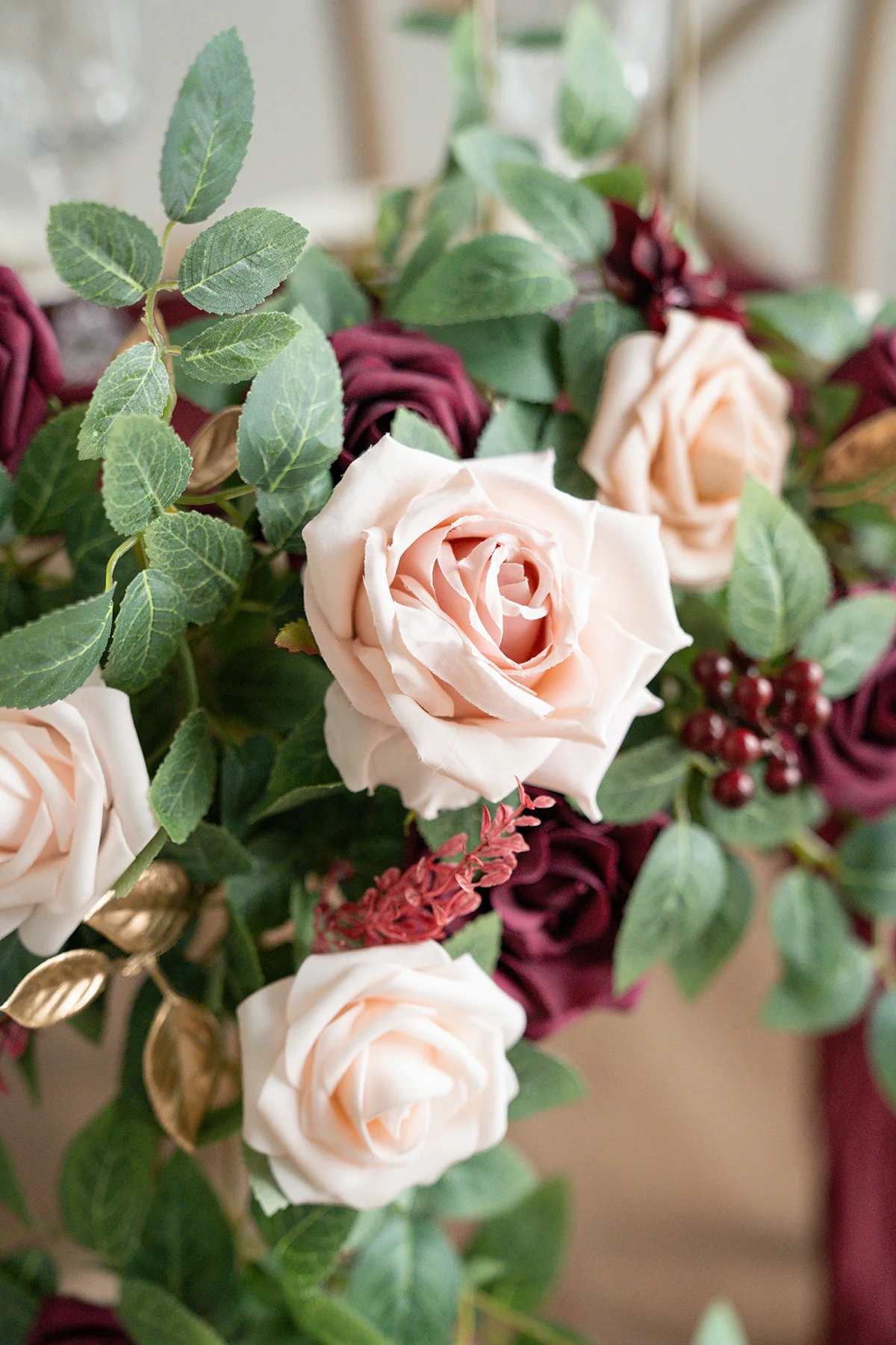 Sweetheart Table Floral Swags in Romantic Marsala - Image 4