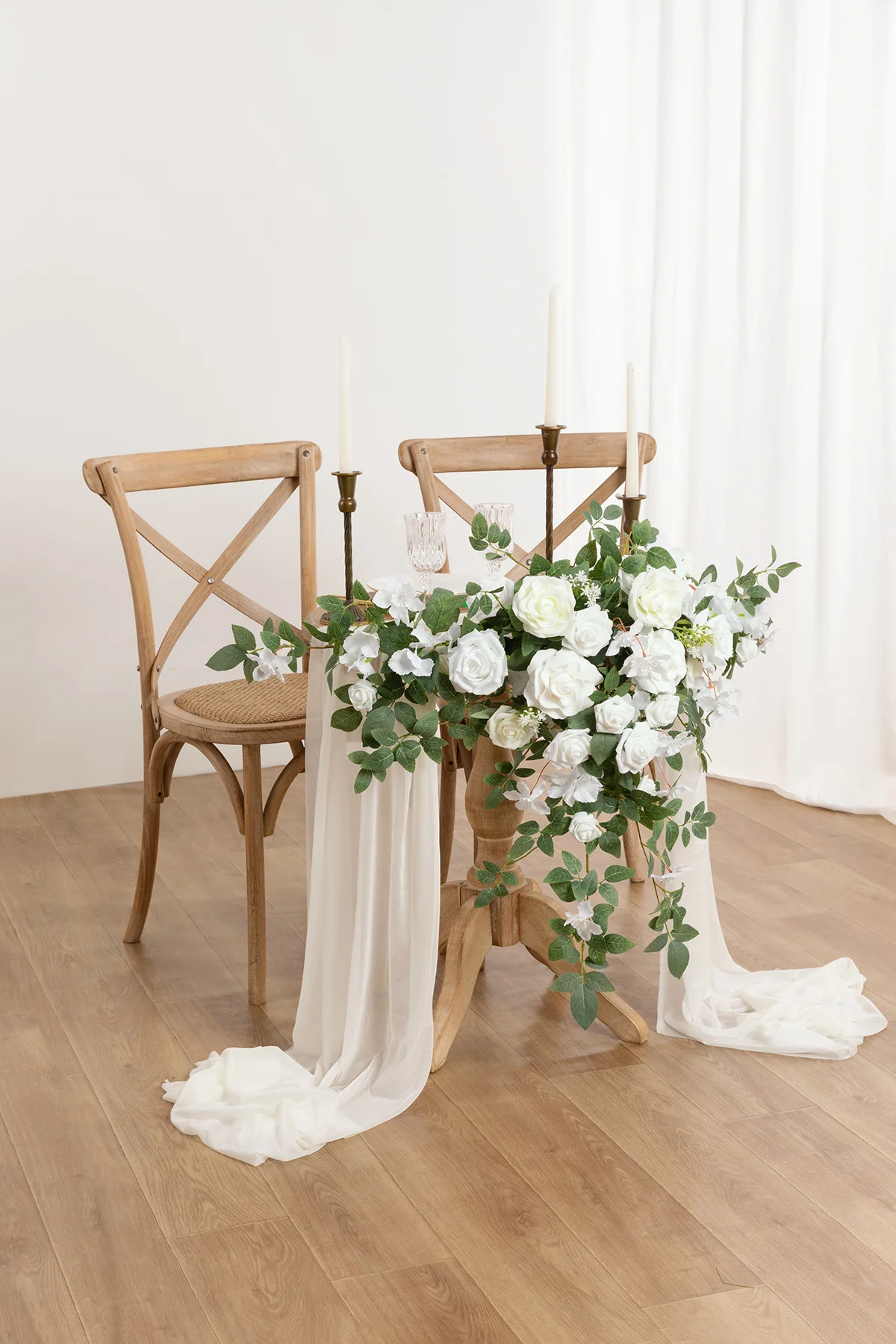 Sweetheart Table Floral Swags in White & Sage - Image 2