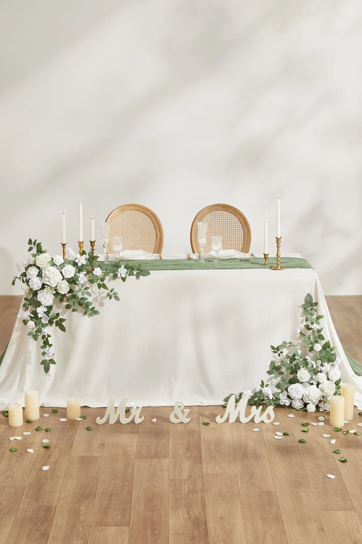 Sweetheart Table Floral Swags in White & Sage - Image 3