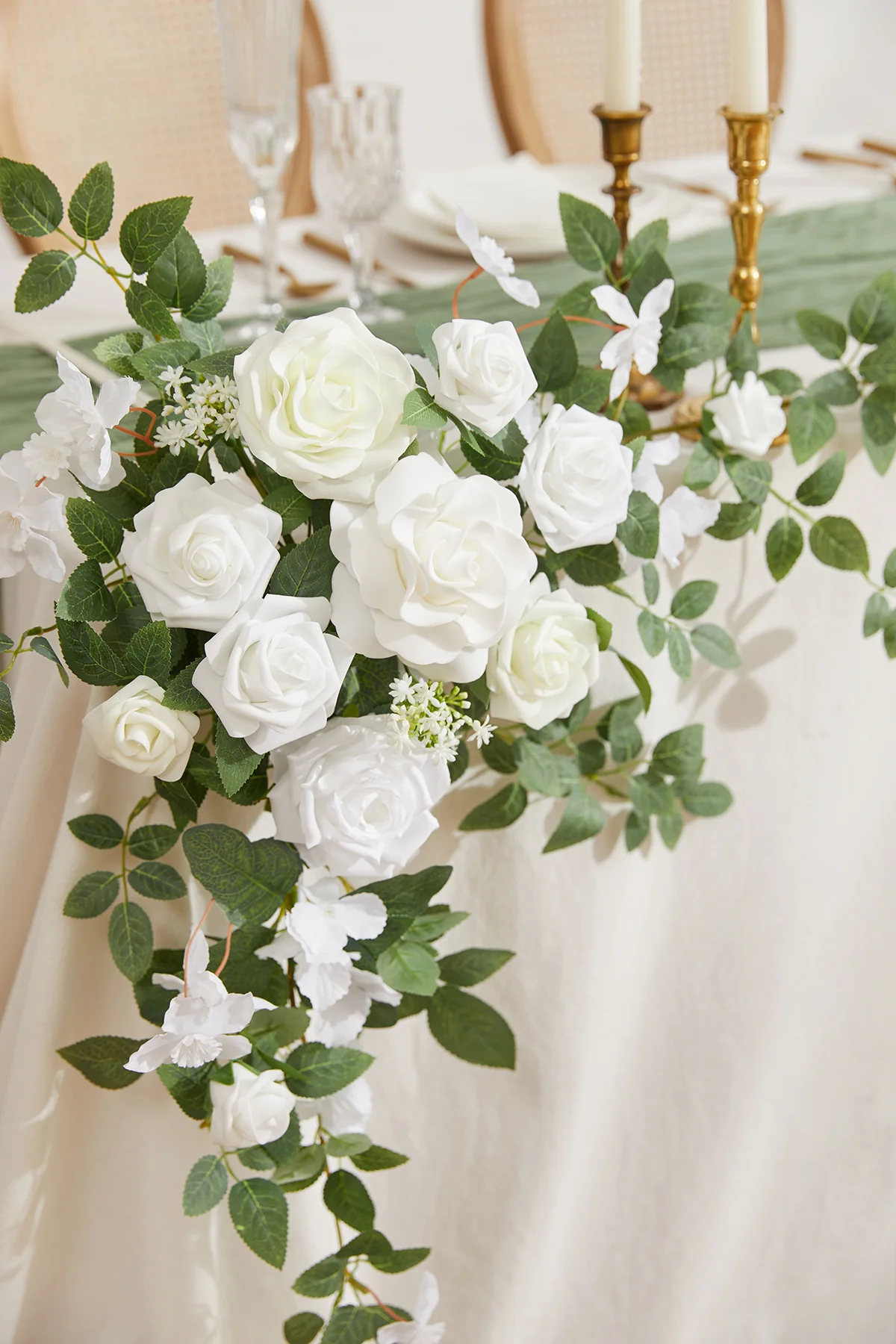 Sweetheart Table Floral Swags in White & Sage - Image 4