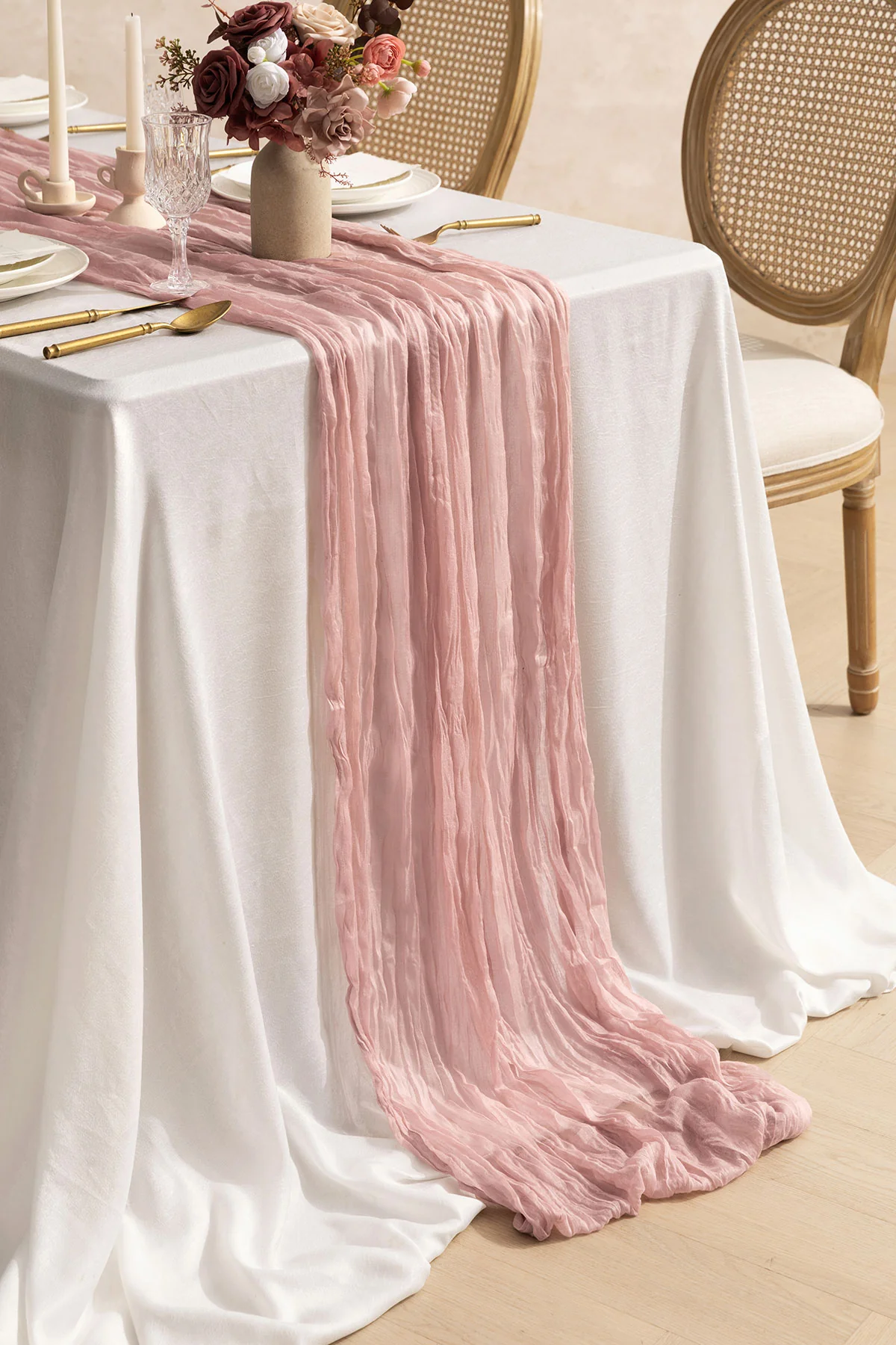 Table Linens in Burgundy & Dusty Rose ( 10ft ) | Clearance - Image 3