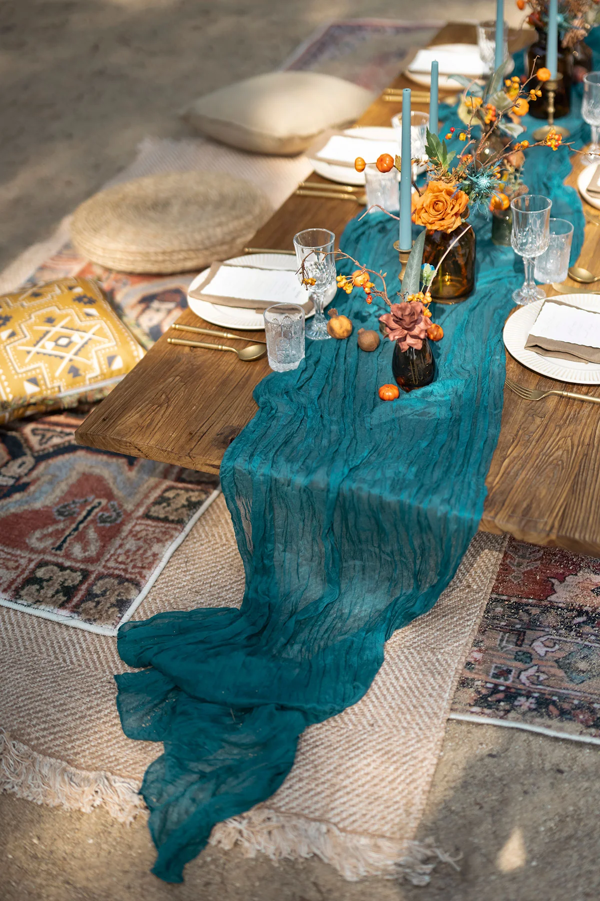Table Runners in Dark Teal & Burnt Orange - Image 3