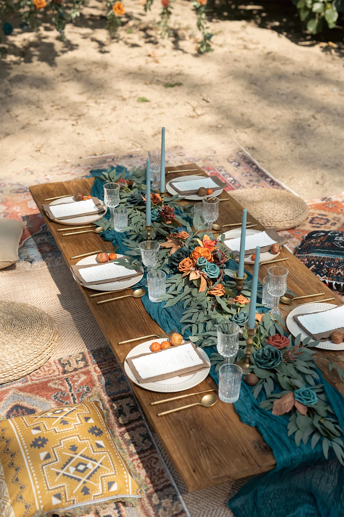 Table Runners in Dark Teal & Burnt Orange - Image 4