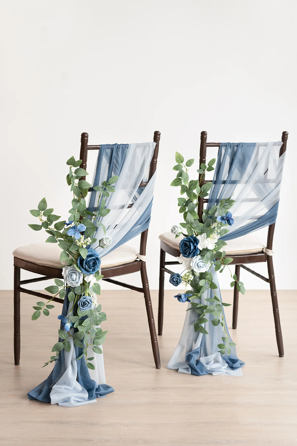 Wedding Aisle Chair Flower Decoration in Dusty Blue & Navy | Clearance - Image 2