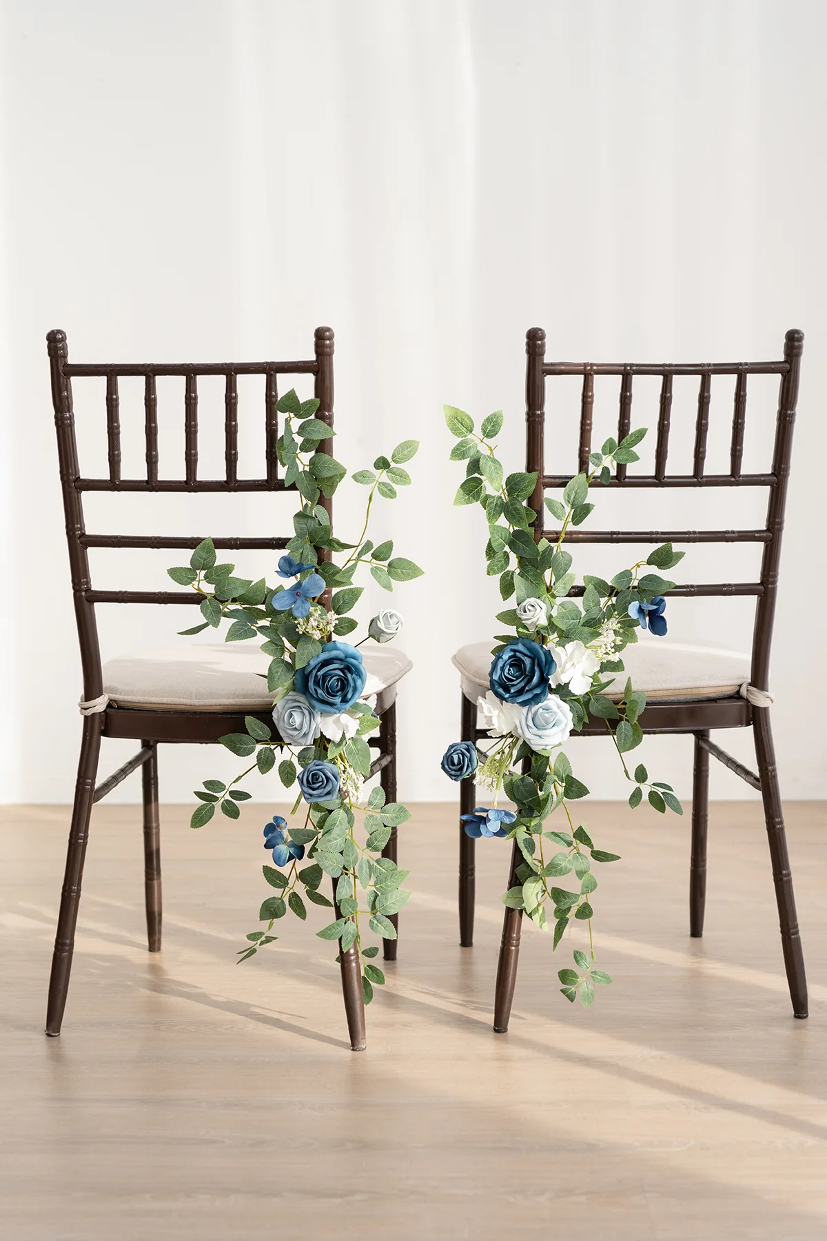 Wedding Aisle Chair Flower Decoration in Dusty Blue & Navy | Clearance - Image 3