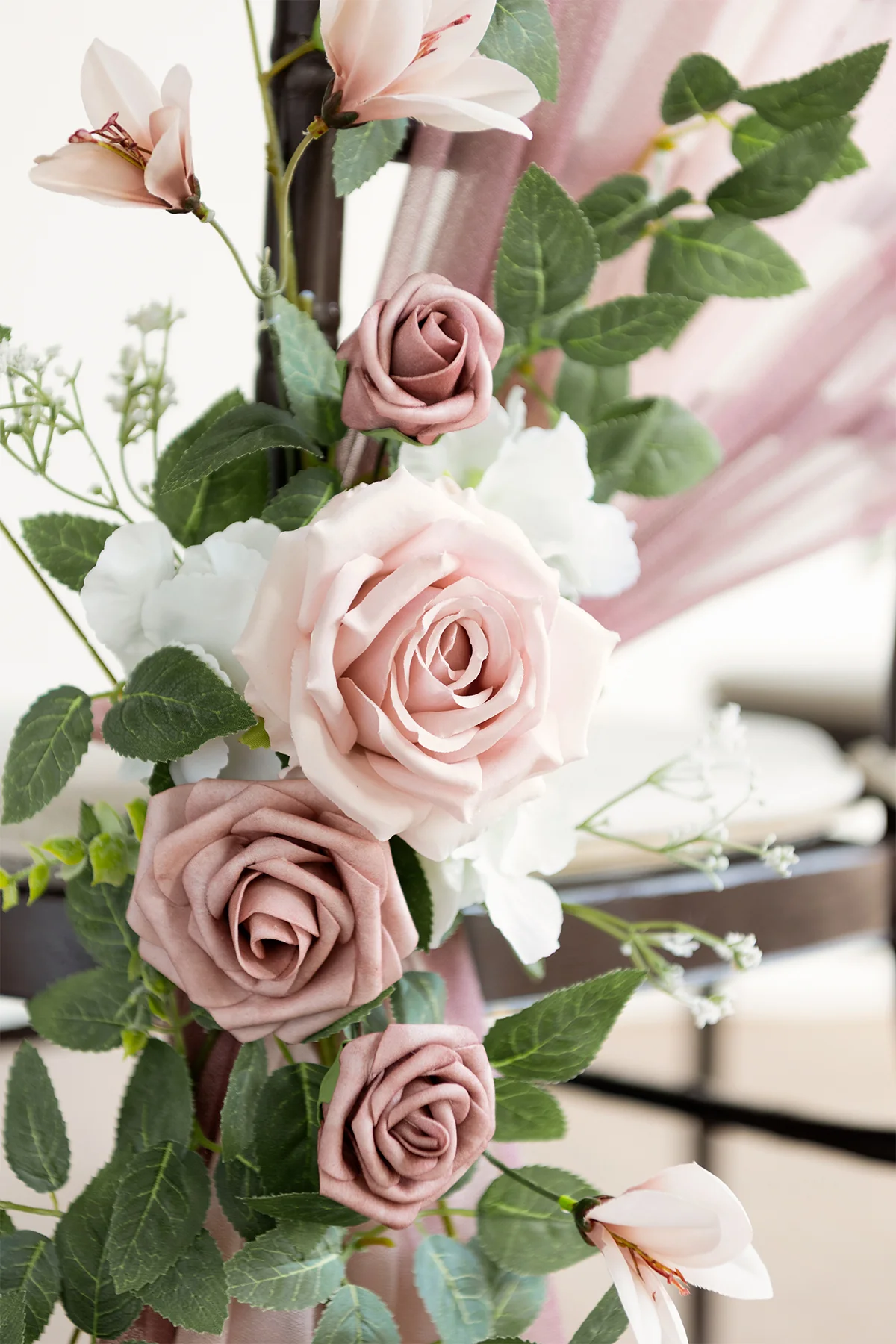 Wedding Aisle Chair Flower Decoration in Dusty Rose & Cream | Clearance - Image 3