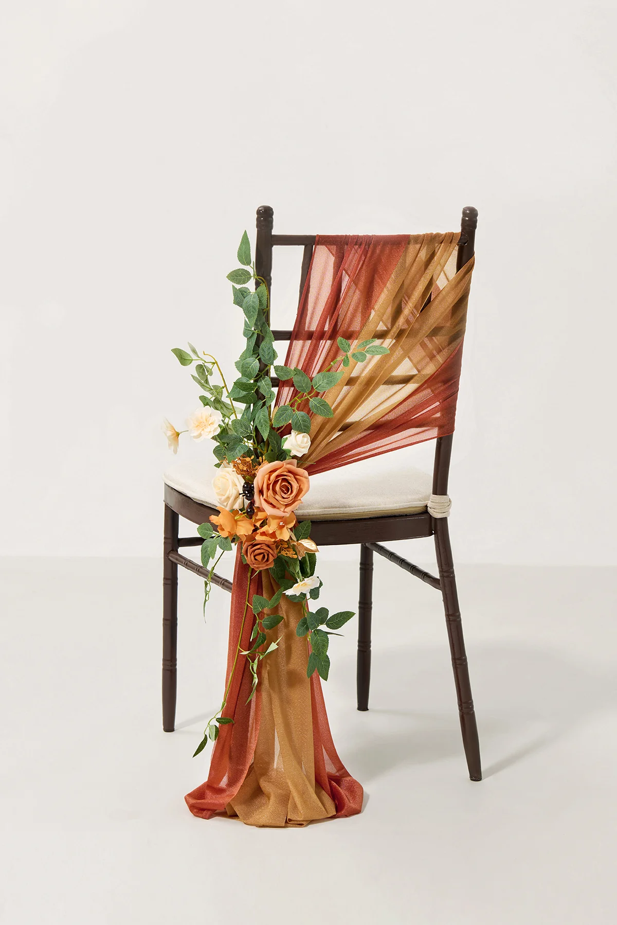 Wedding Aisle Chair Flower Decoration in Sunset Terracotta
