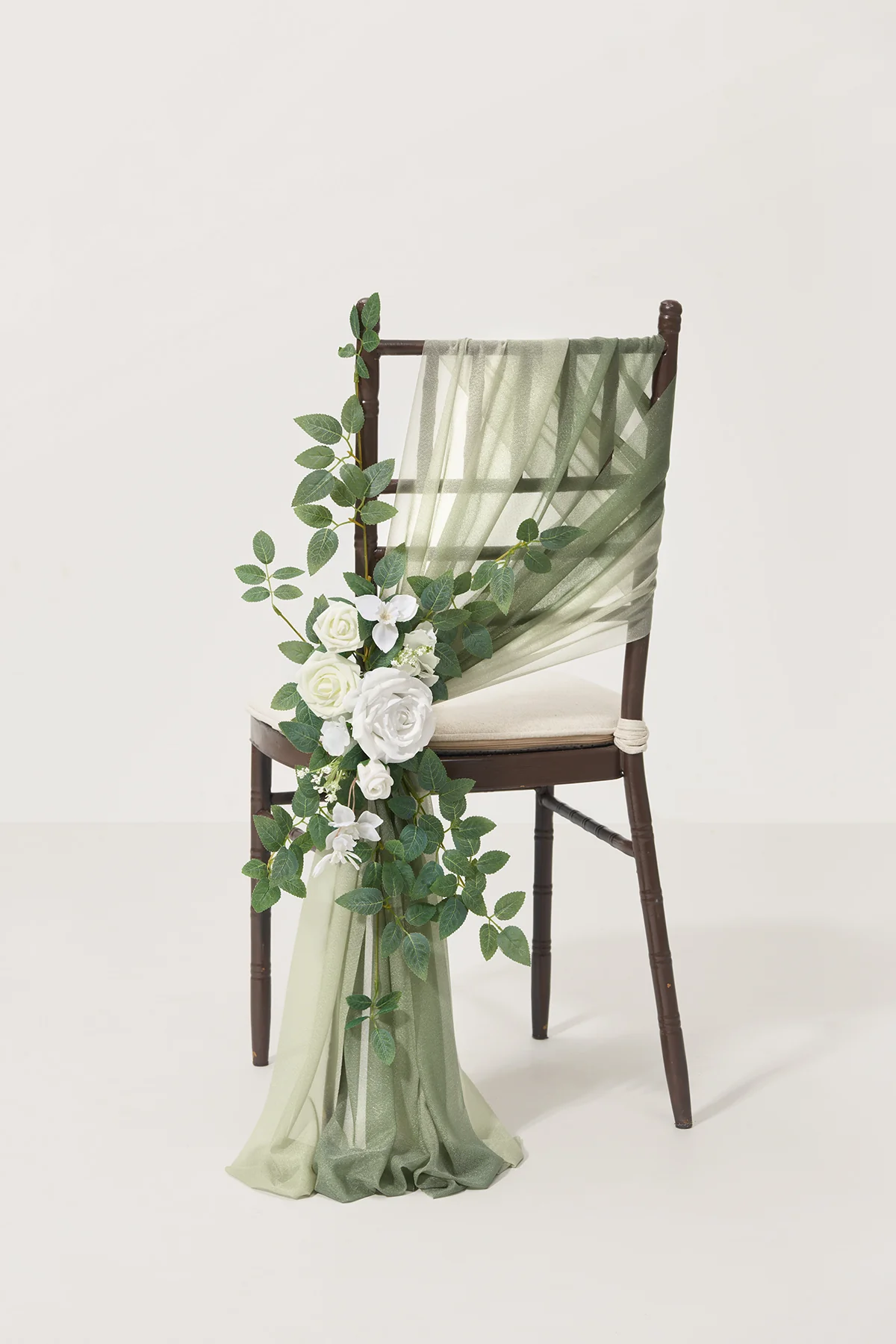 Chair Flower& Draping Package in White & Sage