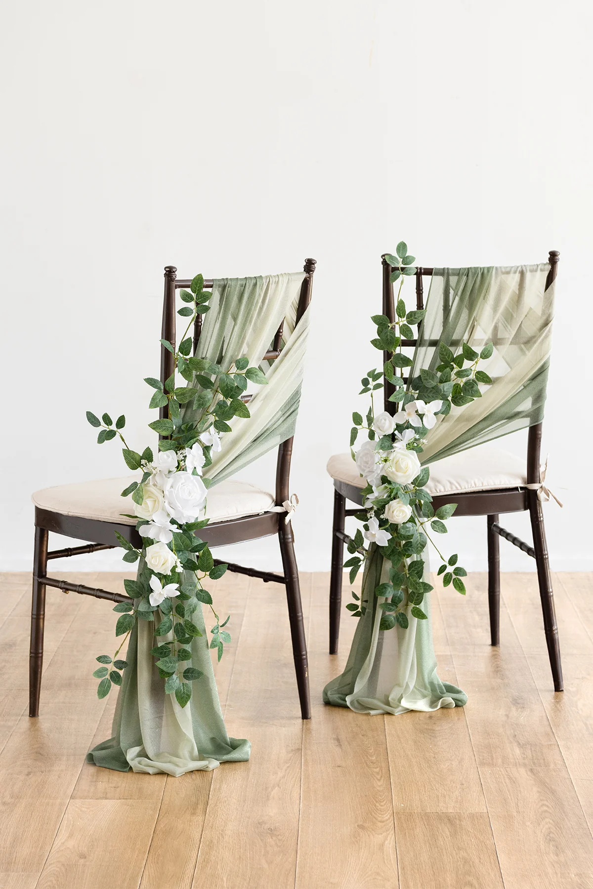 Chair Flower& Draping Package in White & Sage - Image 2