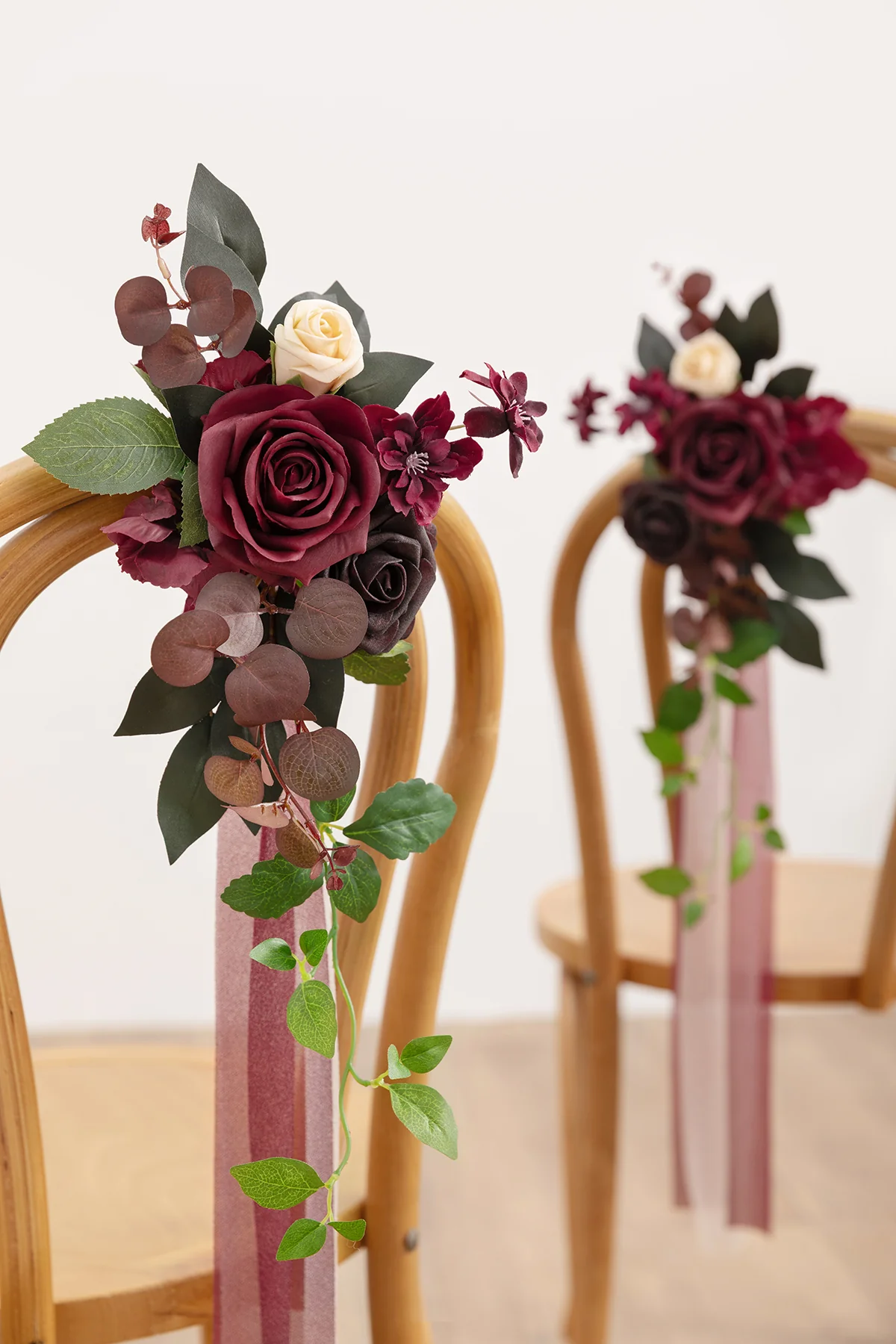 Wedding Aisle Decoration Pew Flowers in Black Baccara & Burgundy (Set of 8) | Clearance - Image 6