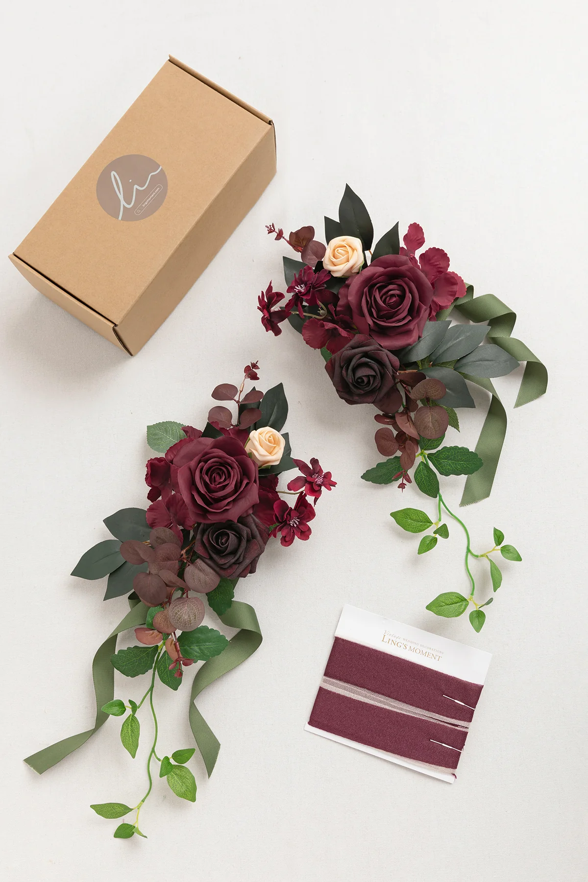 Wedding Aisle Decoration Pew Flowers in Black Baccara & Burgundy (Set of 2) - Image 5