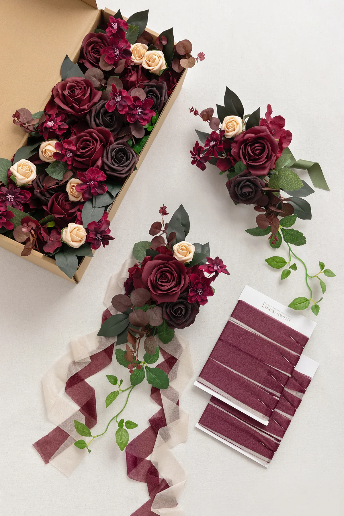 Wedding Aisle Decoration Pew Flowers in Black Baccara & Burgundy (Set of 8) | Clearance - Image 5