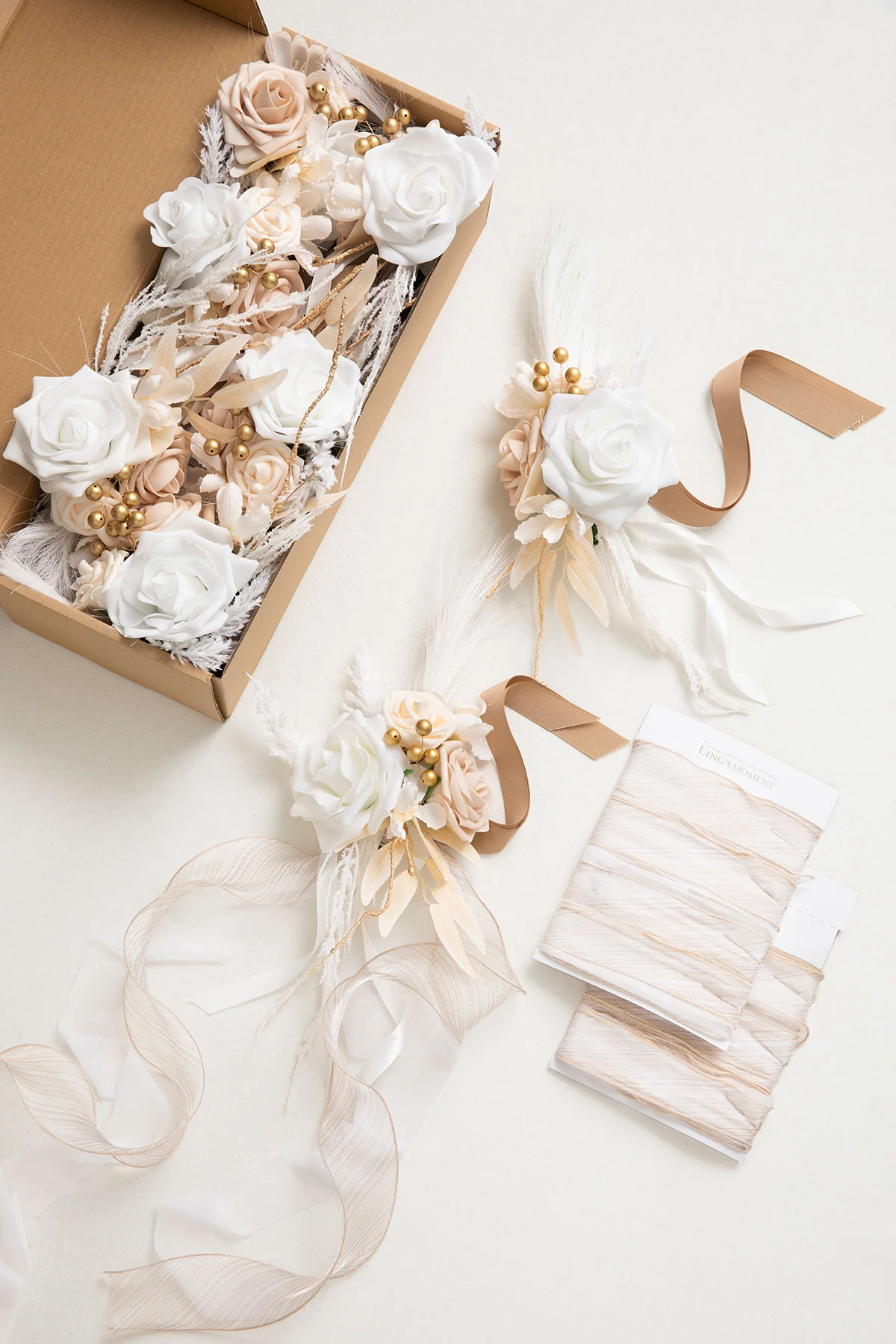 Wedding Aisle Decoration Pew Flowers in White & Beige | Clearance - Image 5