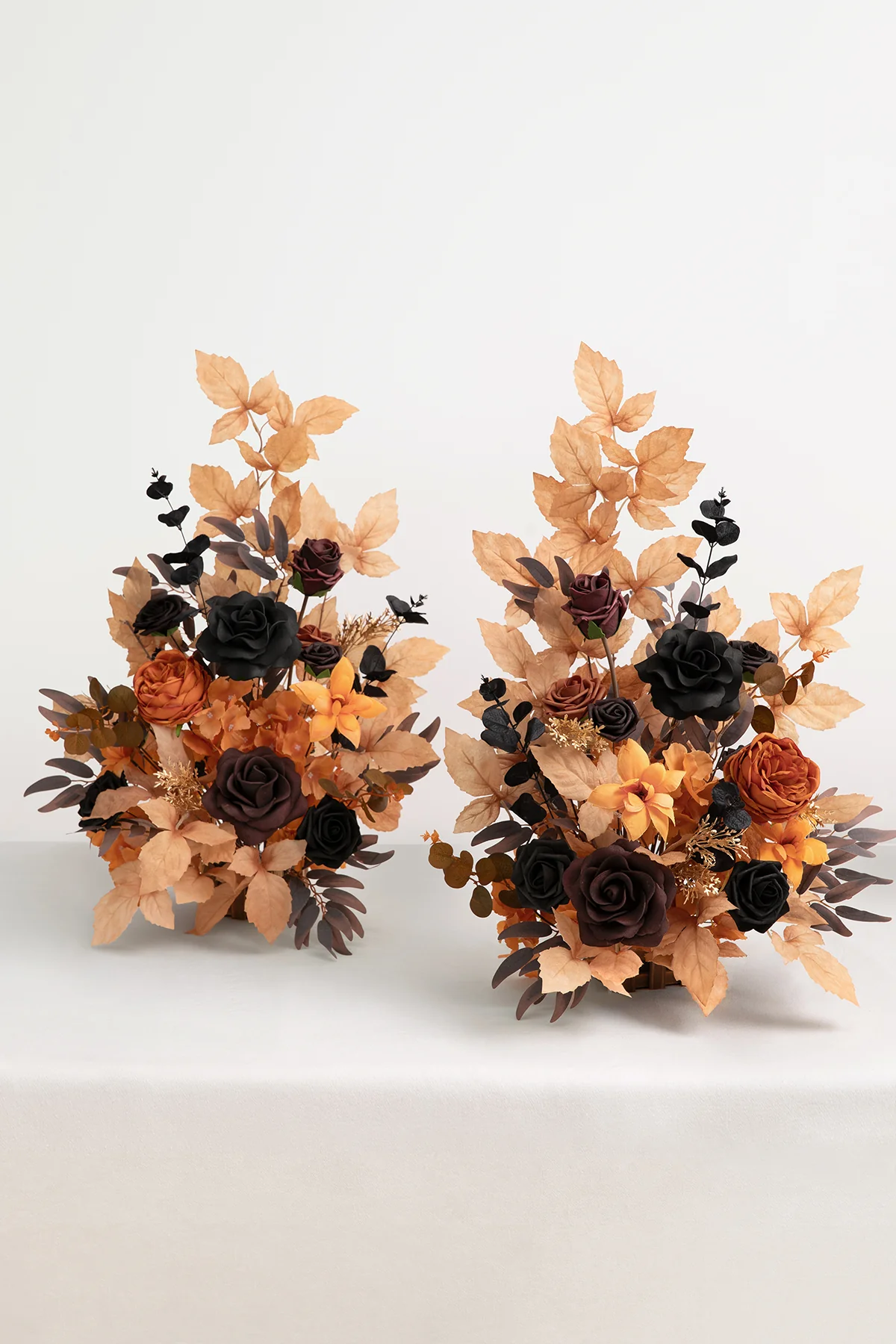 Set of 2 Wedding Aisle Runner Flower Arrangements in Black & Terracotta