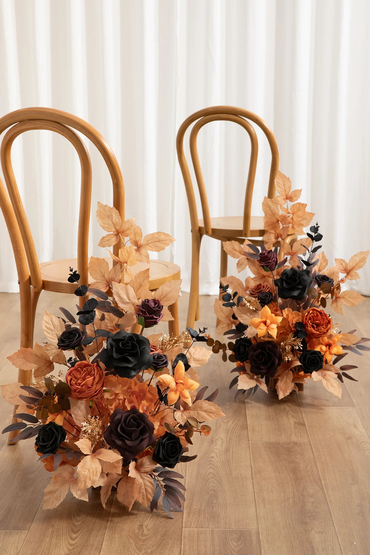Set of 2 Wedding Aisle Runner Flower Arrangements in Black & Terracotta - Image 3