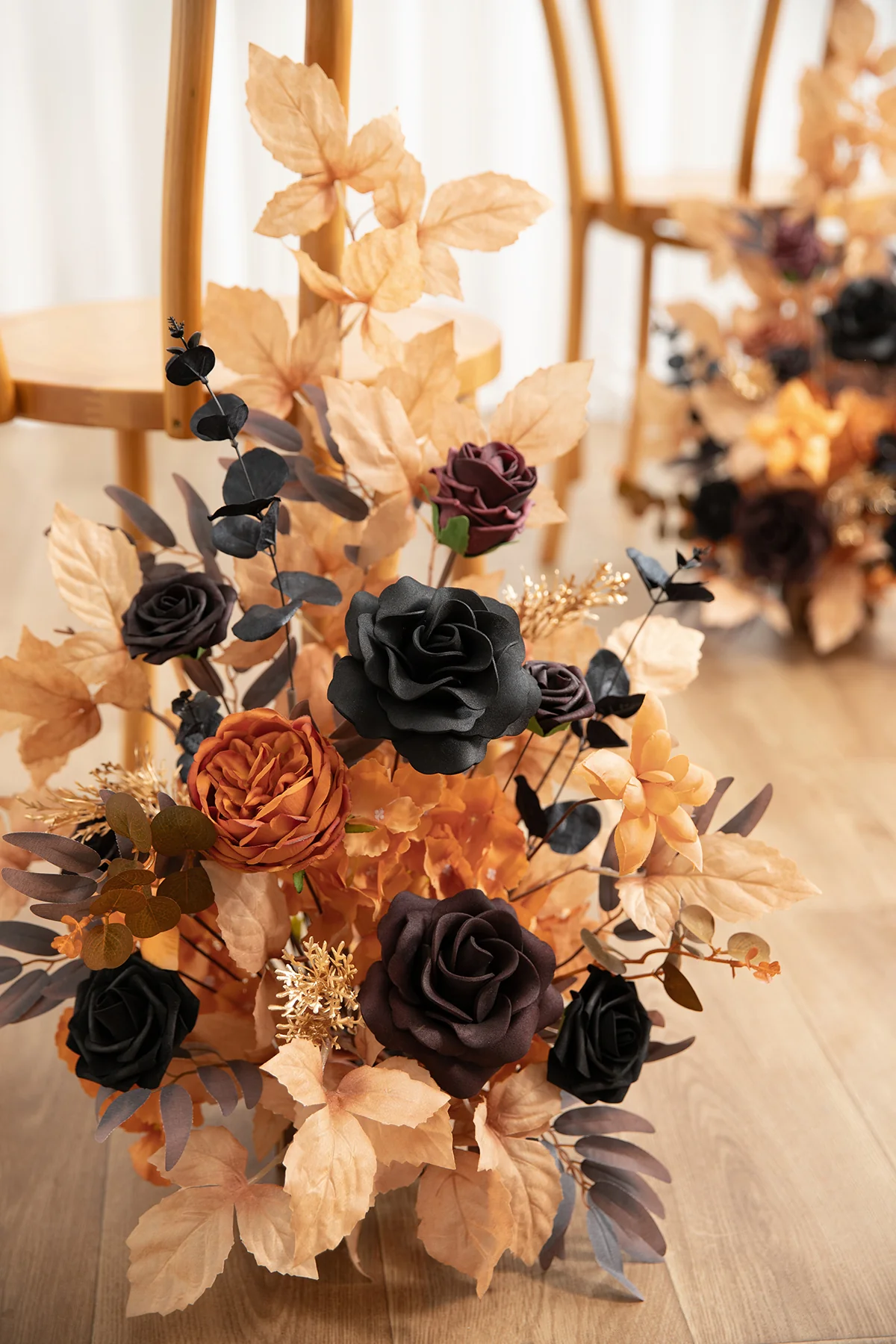 Set of 2 Wedding Aisle Runner Flower Arrangements in Black & Terracotta - Image 4