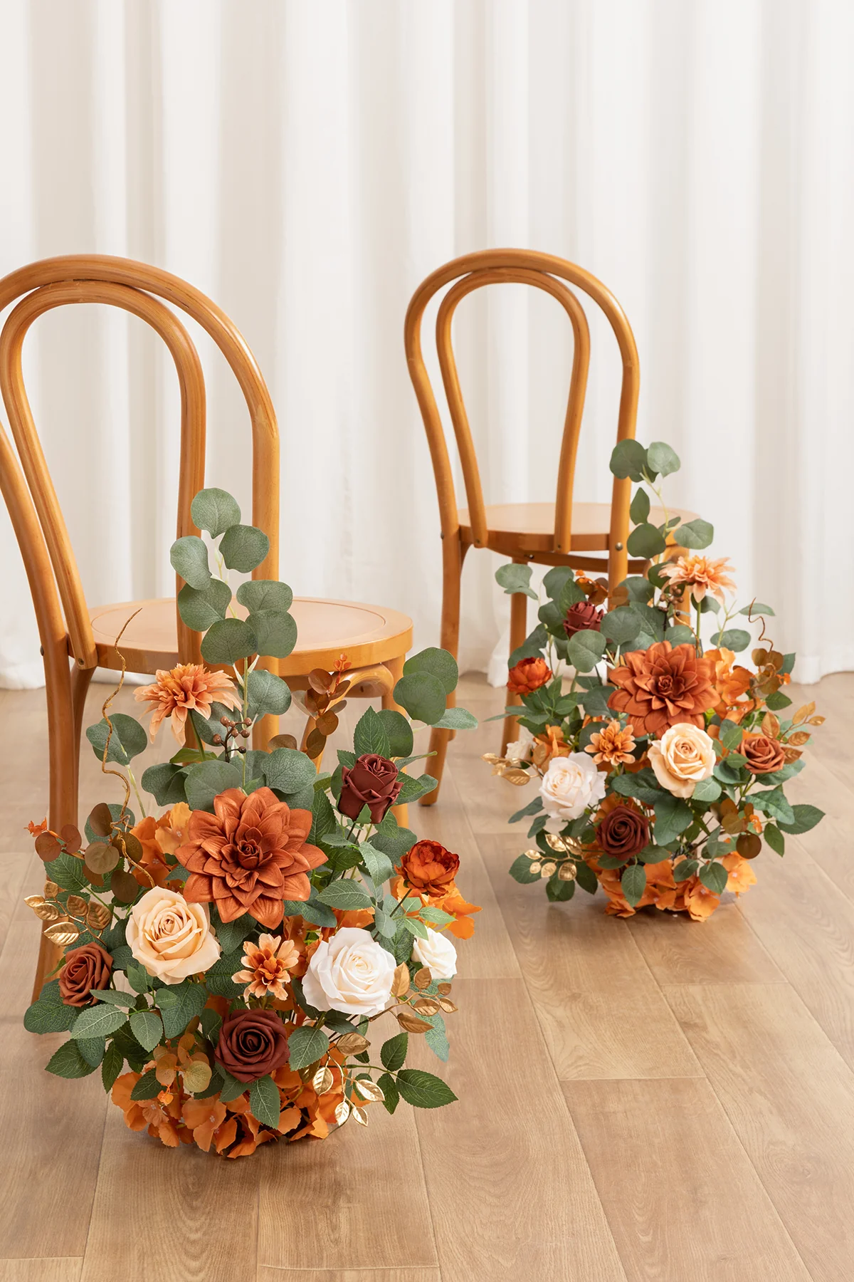 Wedding Aisle Runner Flower Arrangement in Caramel & Burnt Orange - Image 2