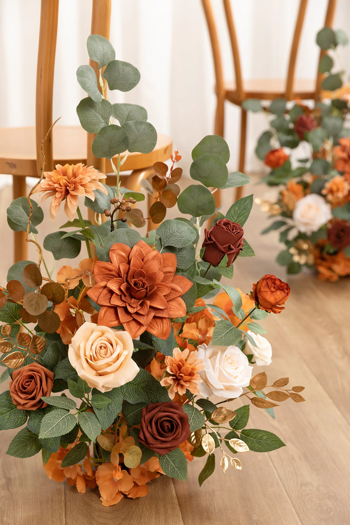 Wedding Aisle Runner Flower Arrangement in Caramel & Burnt Orange - Image 3