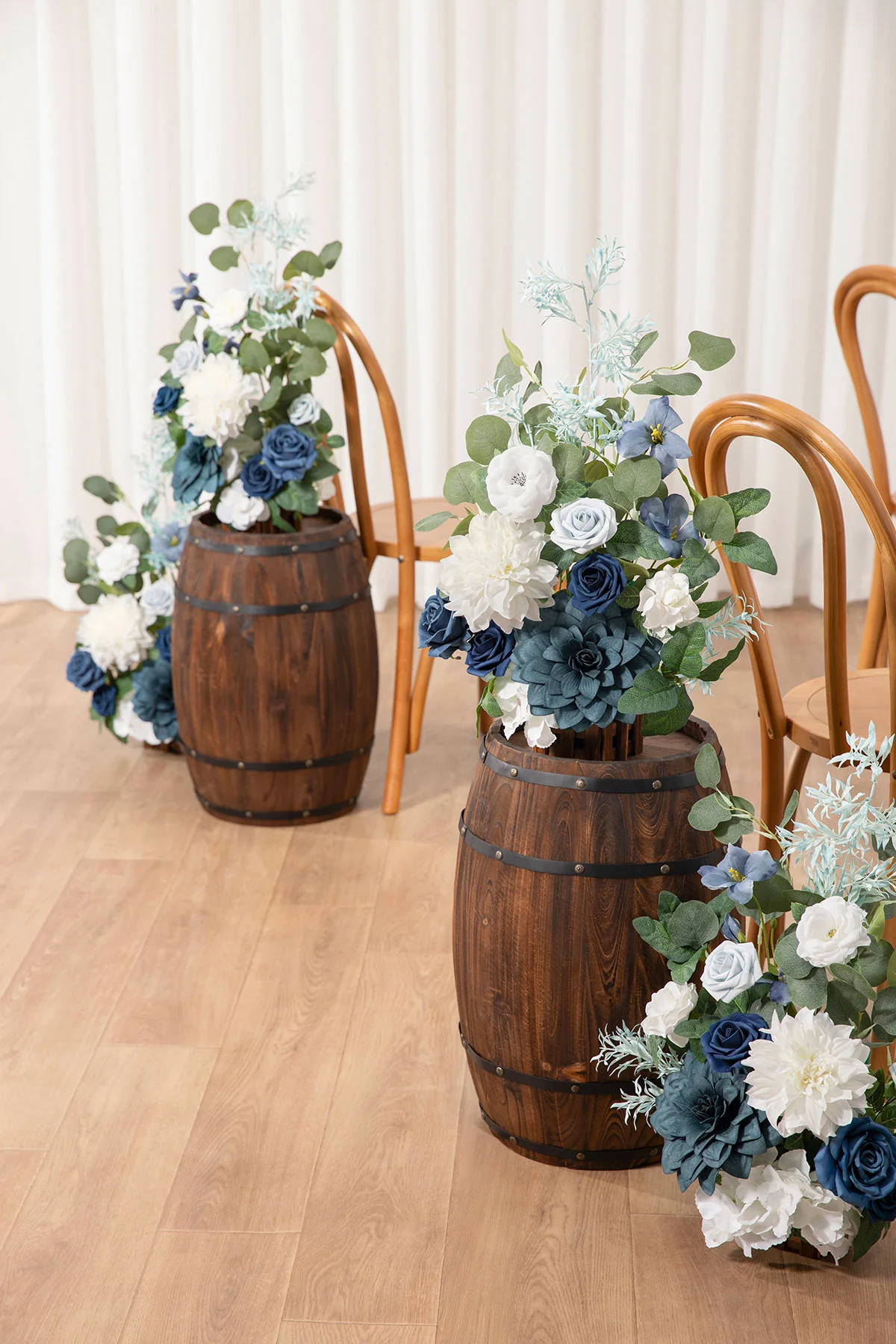 Wedding Aisle Runner Flower Arrangement in Dusty Blue & Navy - Image 3
