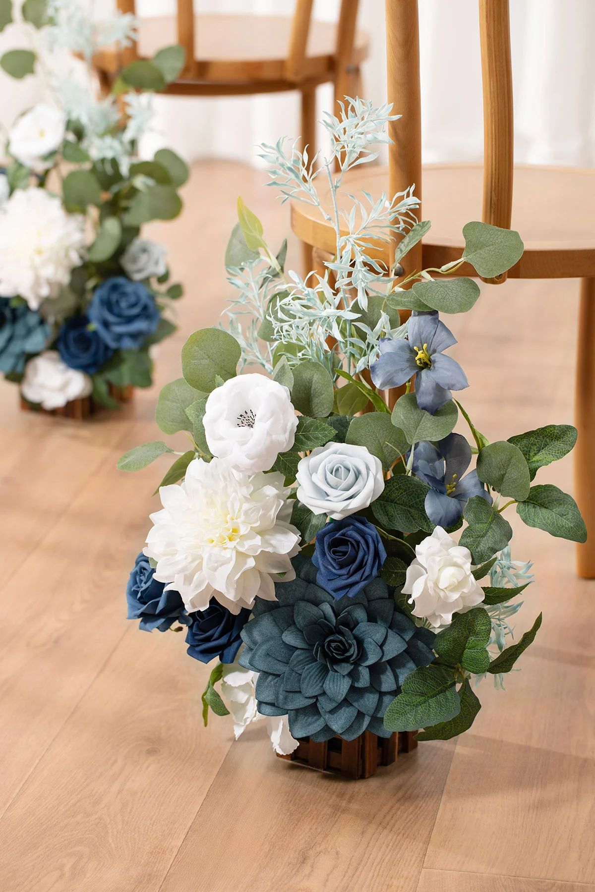 Wedding Aisle Runner Flower Arrangement in Dusty Blue & Navy - Image 4