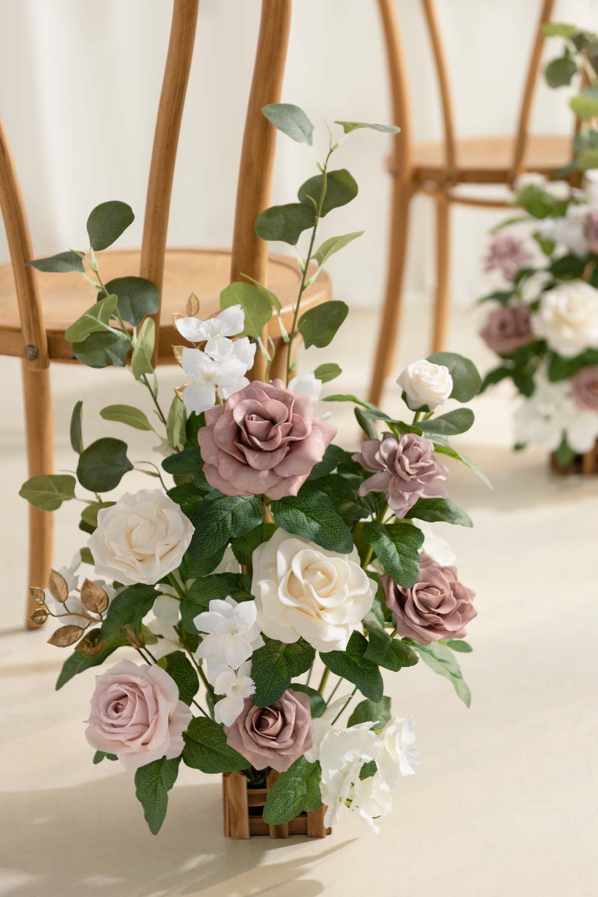 Wedding Aisle Runner Flower Arrangement in Dusty Rose & Cream - Image 3