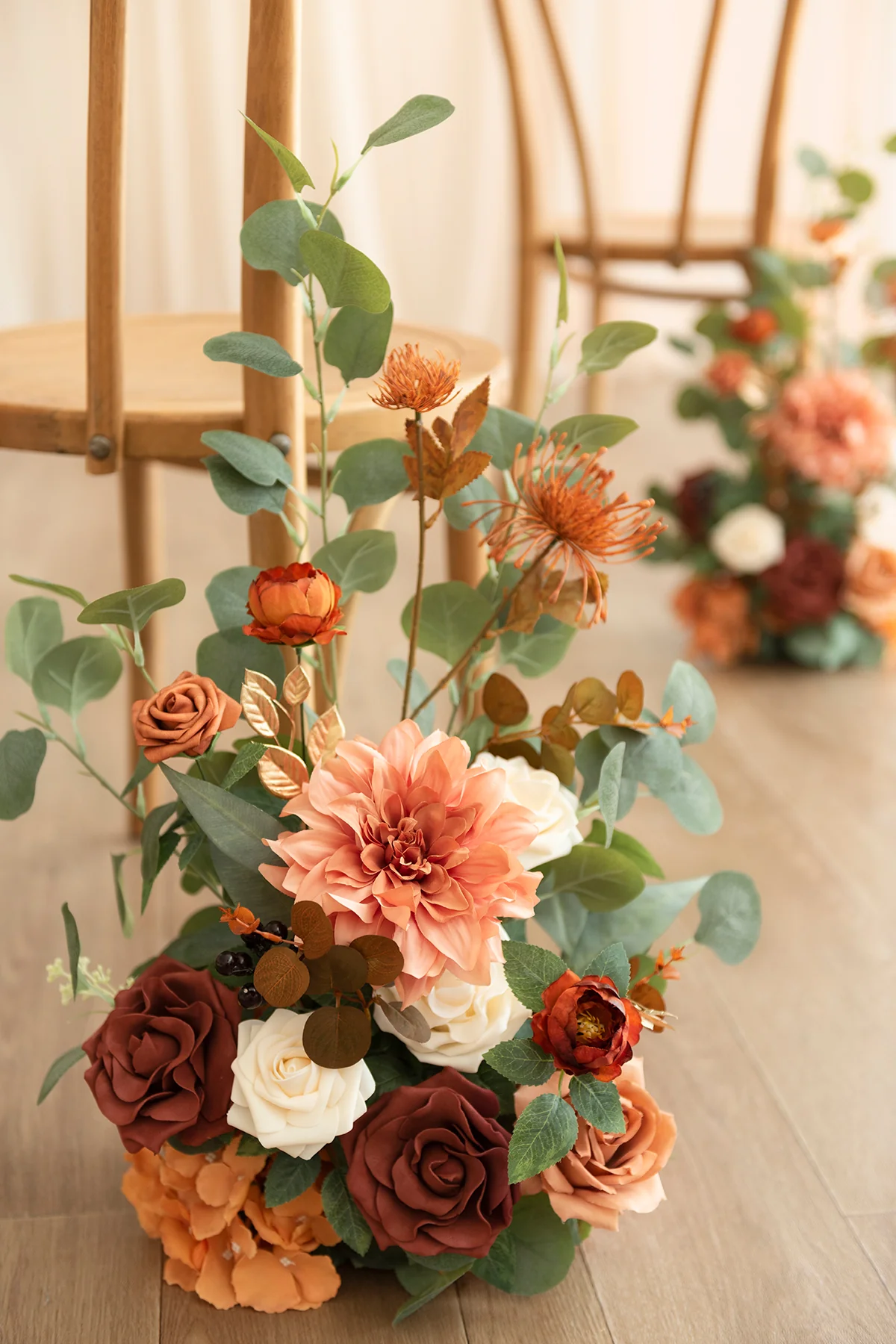 Wedding Aisle Runner Flower Arrangement in Sunset Terracotta - Image 4