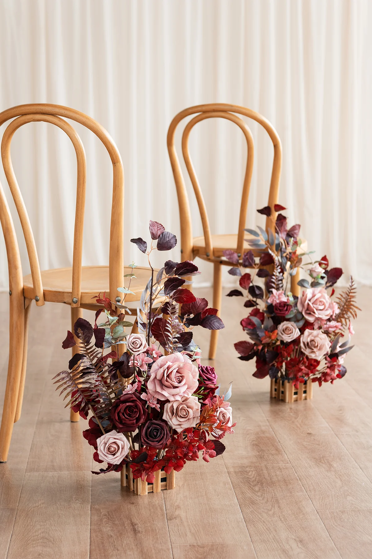 Wedding Aisle Runner Flower Arrangements in Burgundy & Dusty Rose | Clearance - Image 2