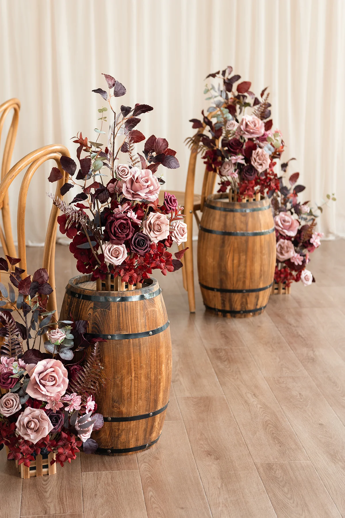 Wedding Aisle Runner Flower Arrangements in Burgundy & Dusty Rose | Clearance - Image 3