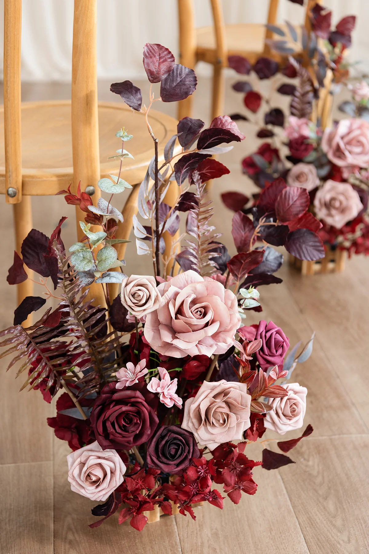 Wedding Aisle Runner Flower Arrangements in Burgundy & Dusty Rose | Clearance - Image 4