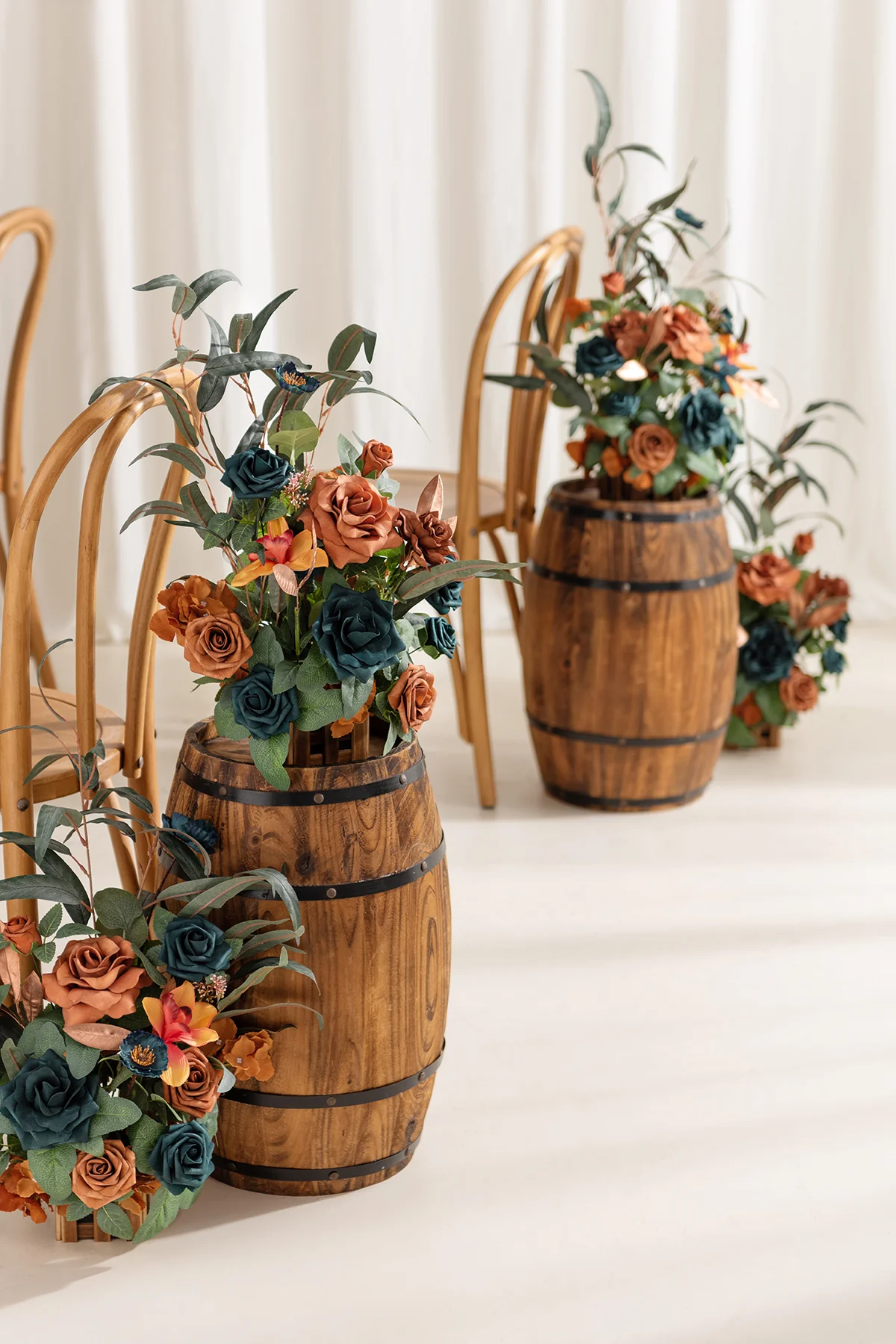 Wedding Aisle Runner Flower Arrangements in Dark Teal & Burnt Orange | Clearance - Image 3