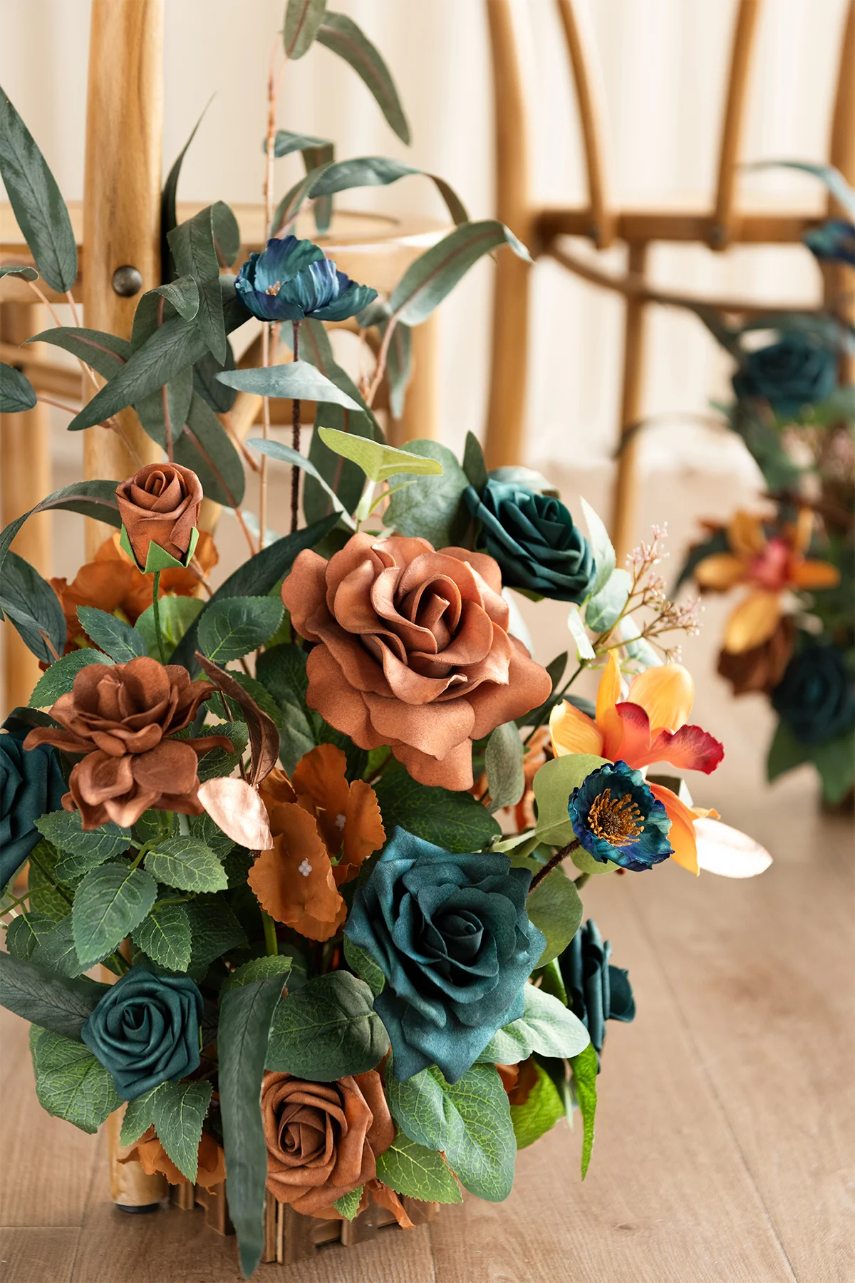 Wedding Aisle Runner Flower Arrangements in Dark Teal & Burnt Orange | Clearance - Image 4