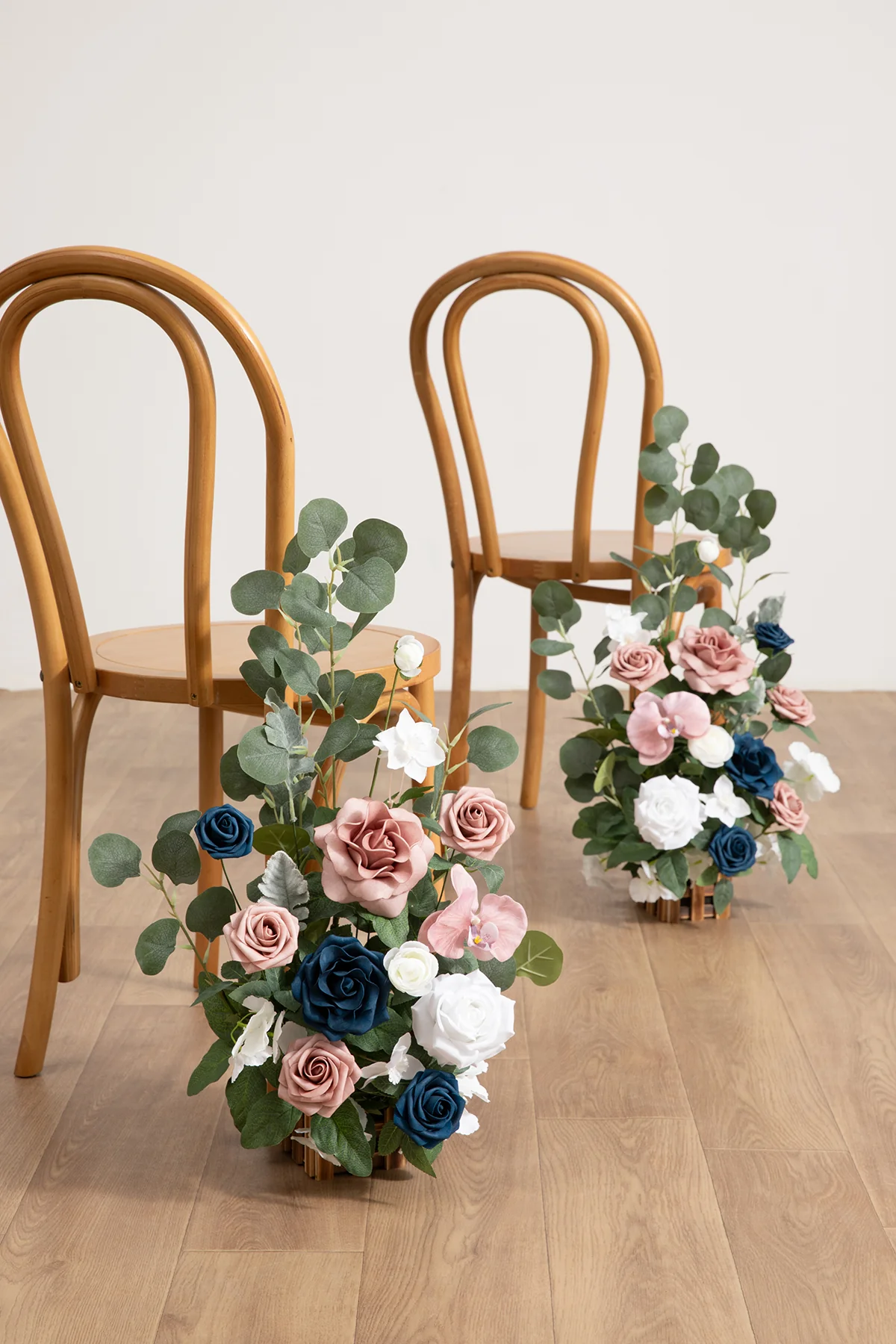 Wedding Aisle Runner Flower Arrangements in Dusty Rose & Navy - Image 2