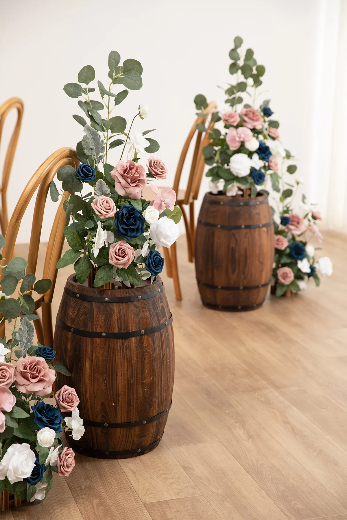 Wedding Aisle Runner Flower Arrangements in Dusty Rose & Navy - Image 3