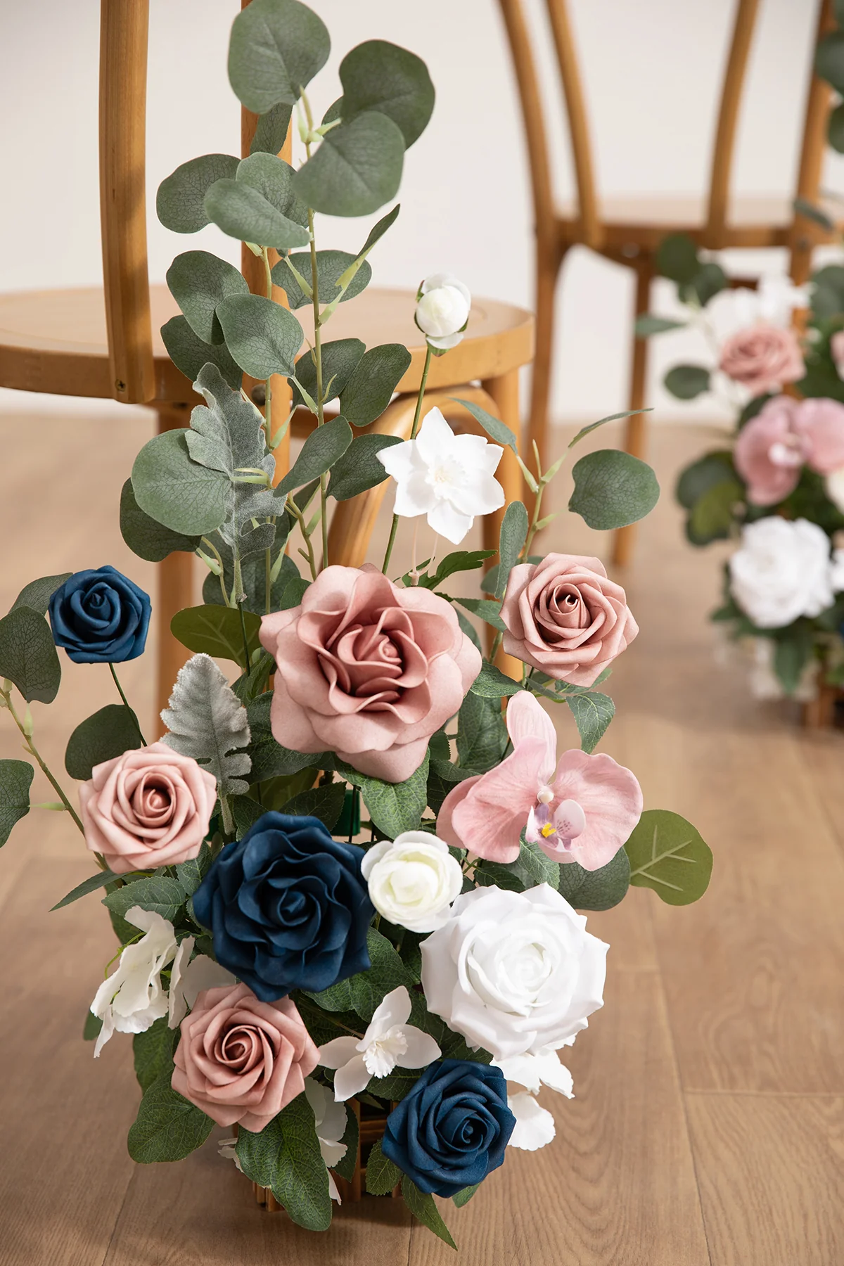Wedding Aisle Runner Flower Arrangements in Dusty Rose & Navy - Image 4