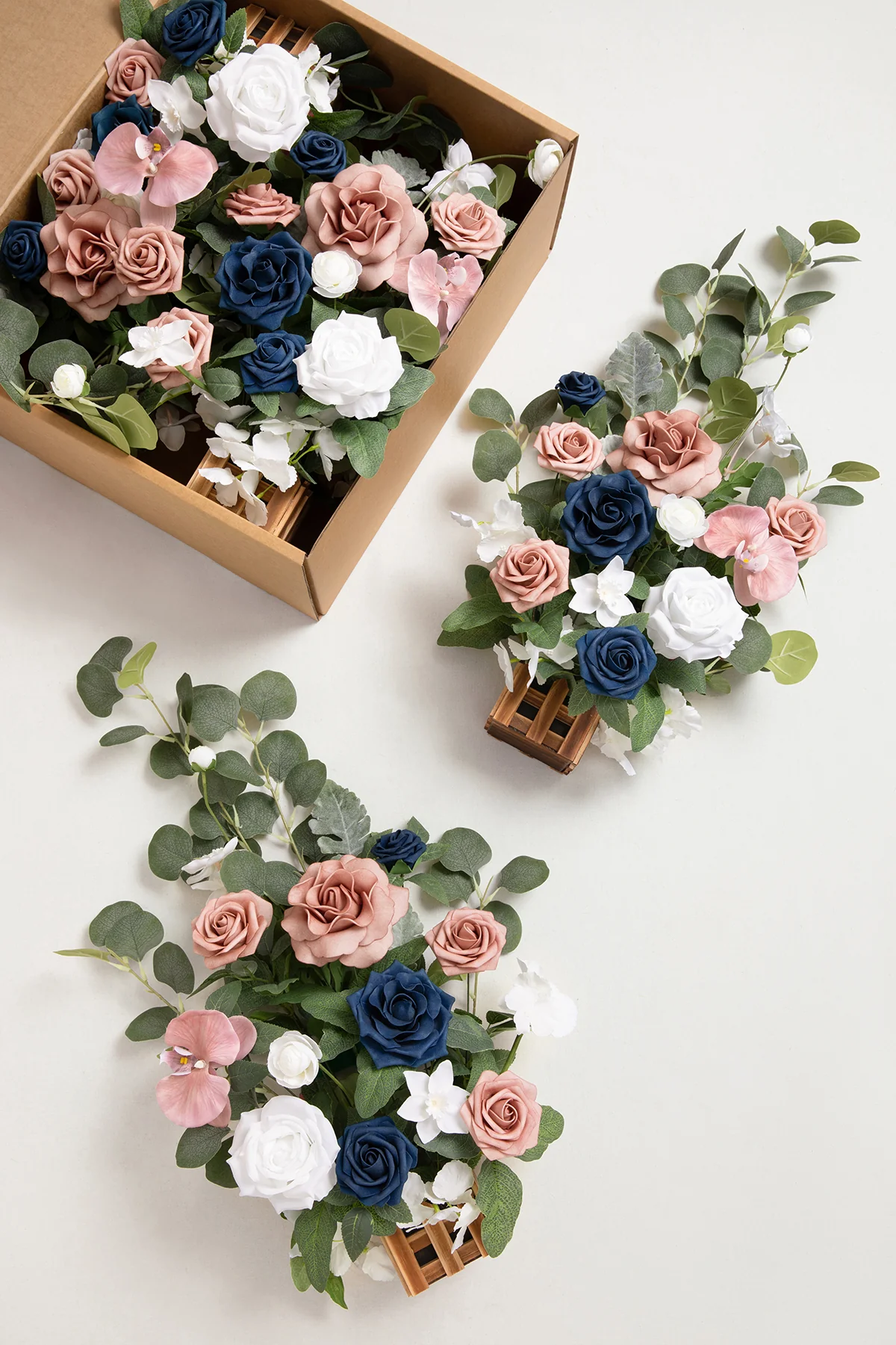 Wedding Aisle Runner Flower Arrangements in Dusty Rose & Navy - Image 6