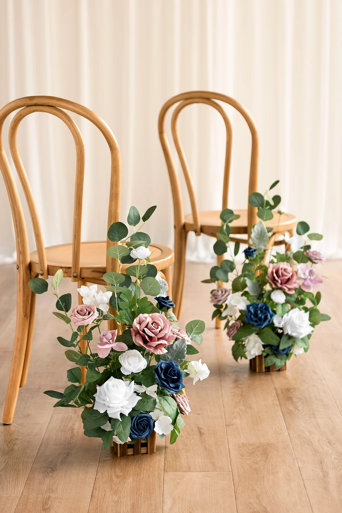 Wedding Aisle Runner Flower Arrangements in Dusty Rose & Navy - Image 2