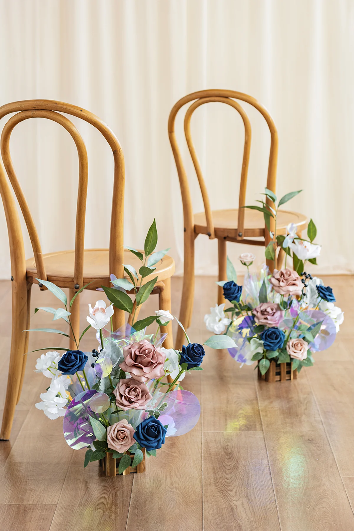 Wedding Aisle Runner Flower Arrangements in Dusty Rose & Navy - Image 7