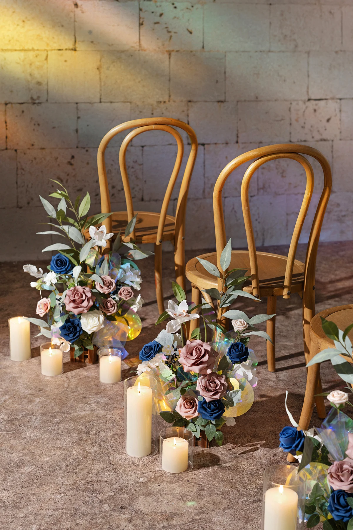 Wedding Aisle Runner Flower Arrangements in Dusty Rose & Navy - Image 8