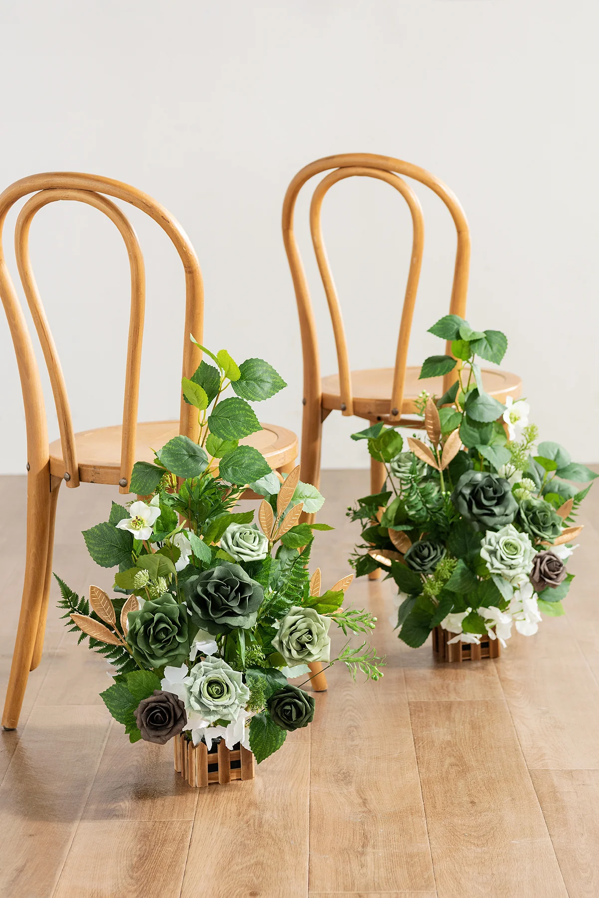 Wedding Aisle Runner Flower Arrangements in Forest Green & Gold | Clearance - Image 2
