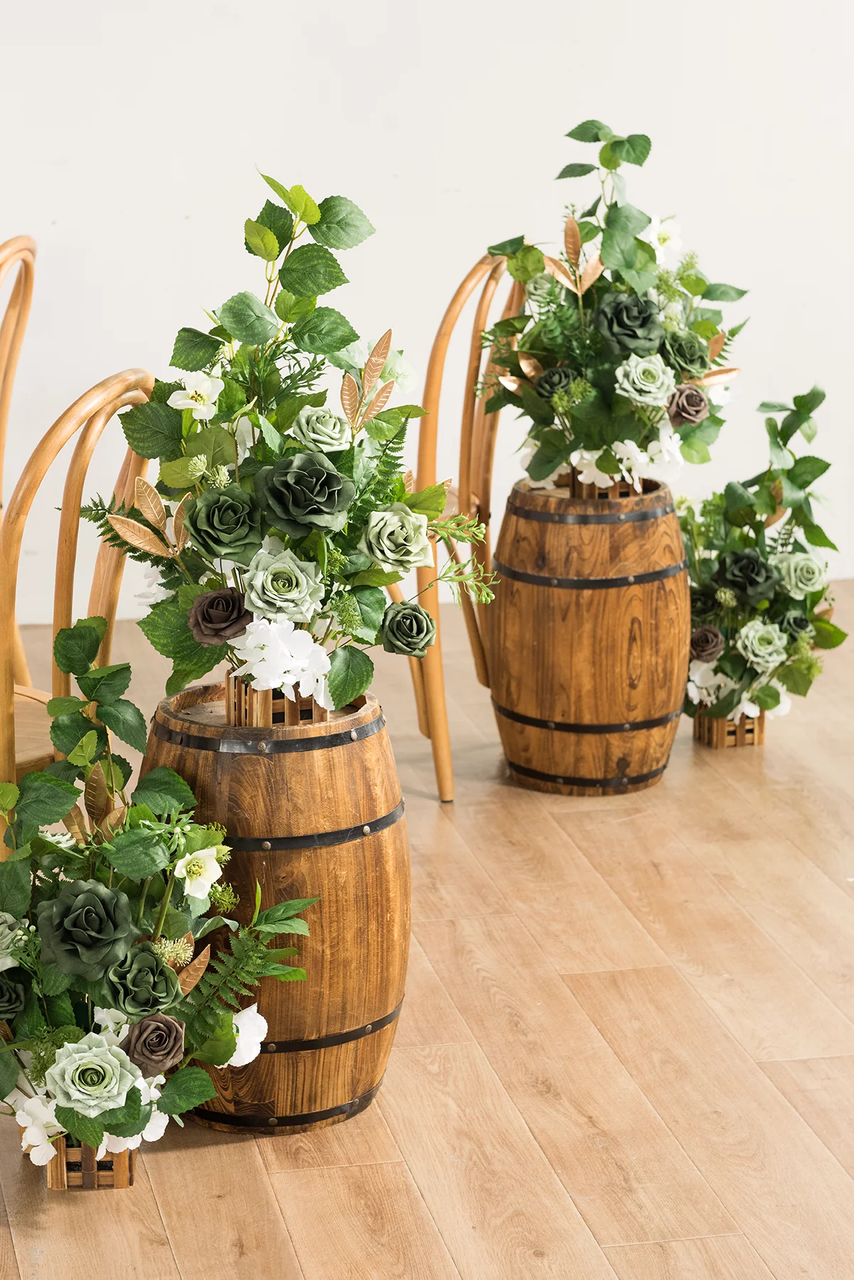 Wedding Aisle Runner Flower Arrangements in Forest Green & Gold | Clearance - Image 3