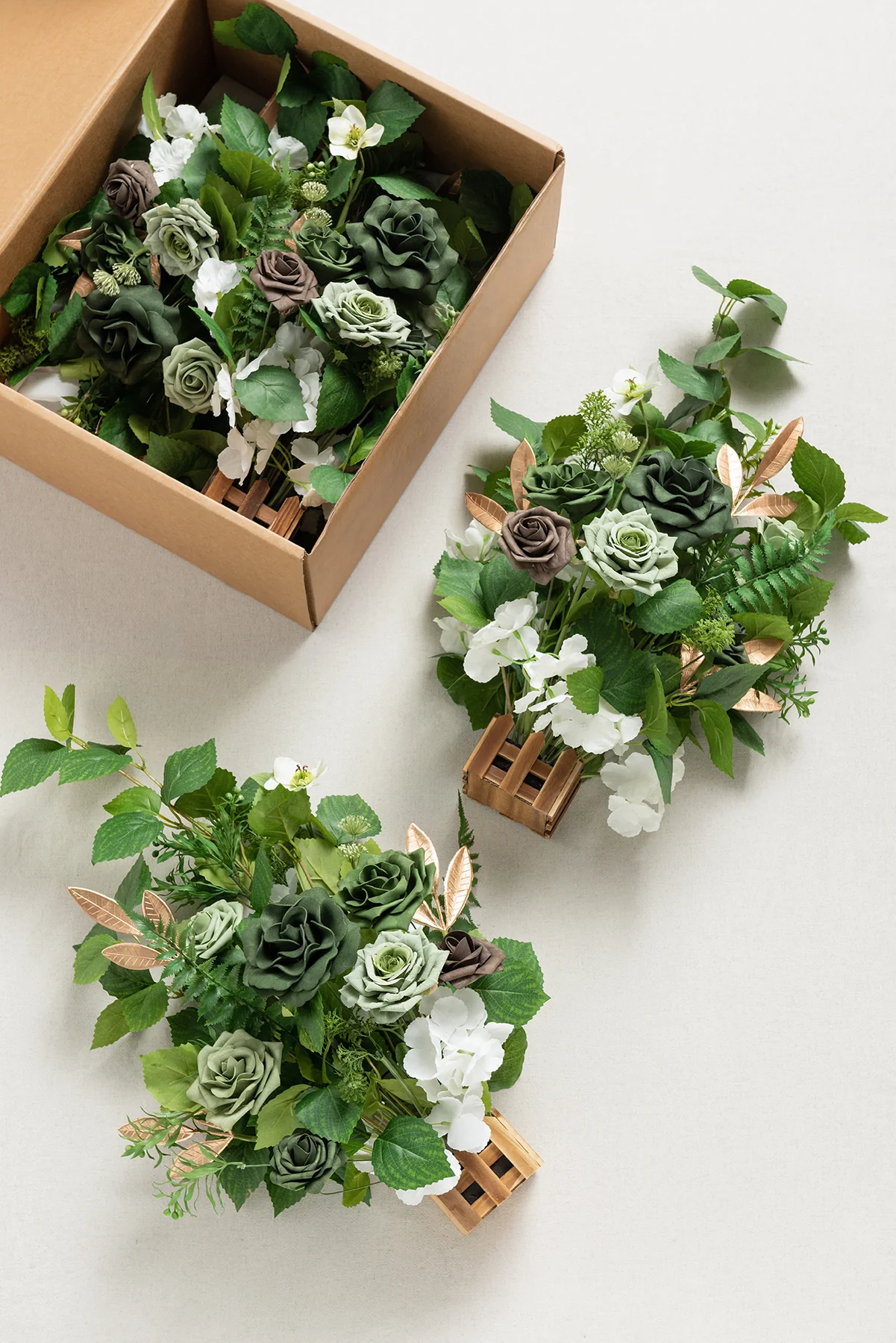 Wedding Aisle Runner Flower Arrangements in Forest Green & Gold | Clearance - Image 6