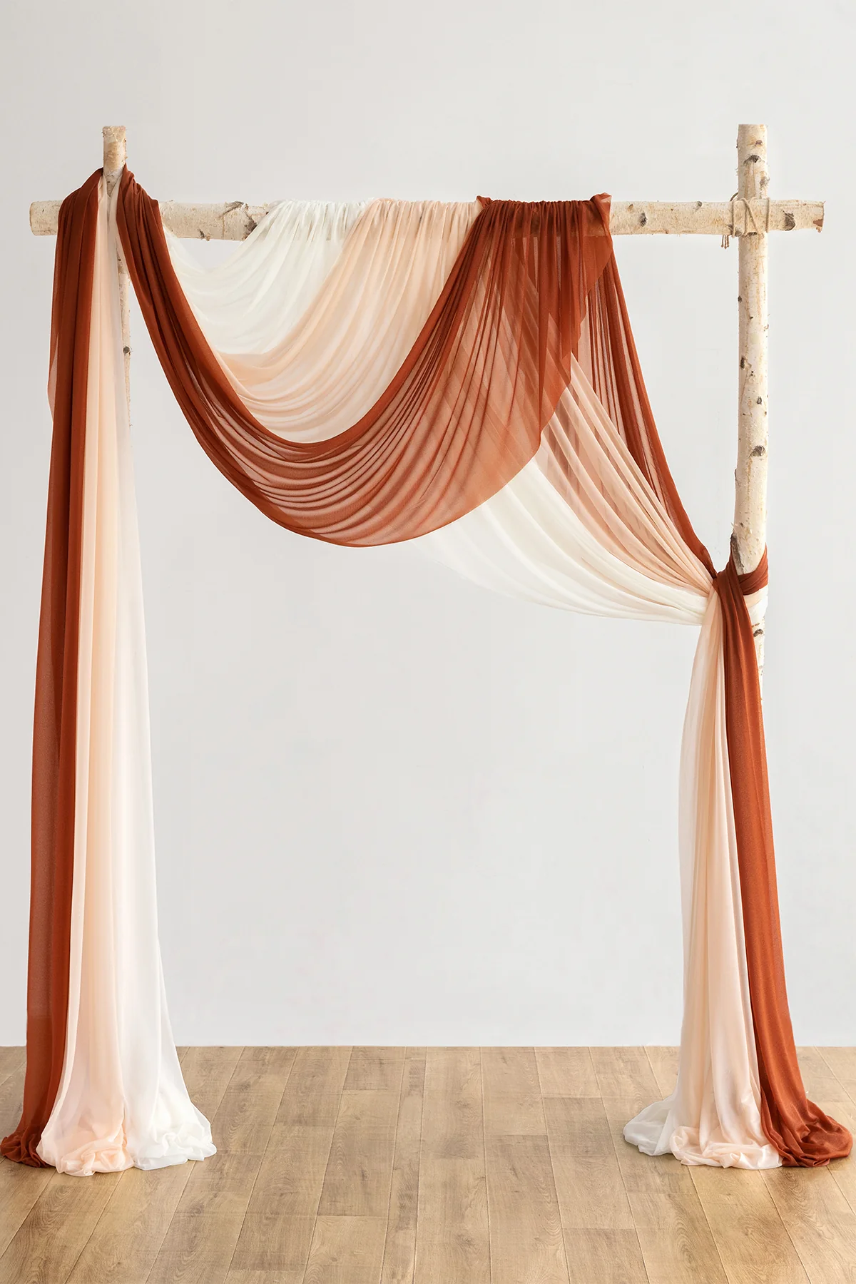 Wedding Arch Drapes in Russet Orange & Denim Blue - Image 5