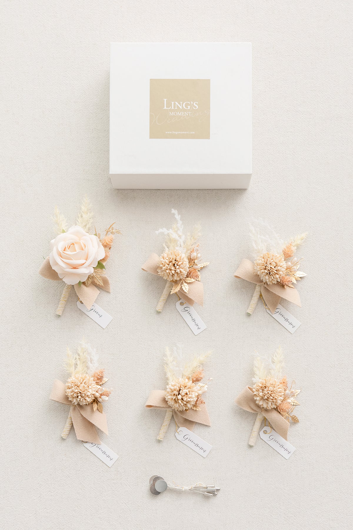 Boutonnieres in White & Beige - Image 6