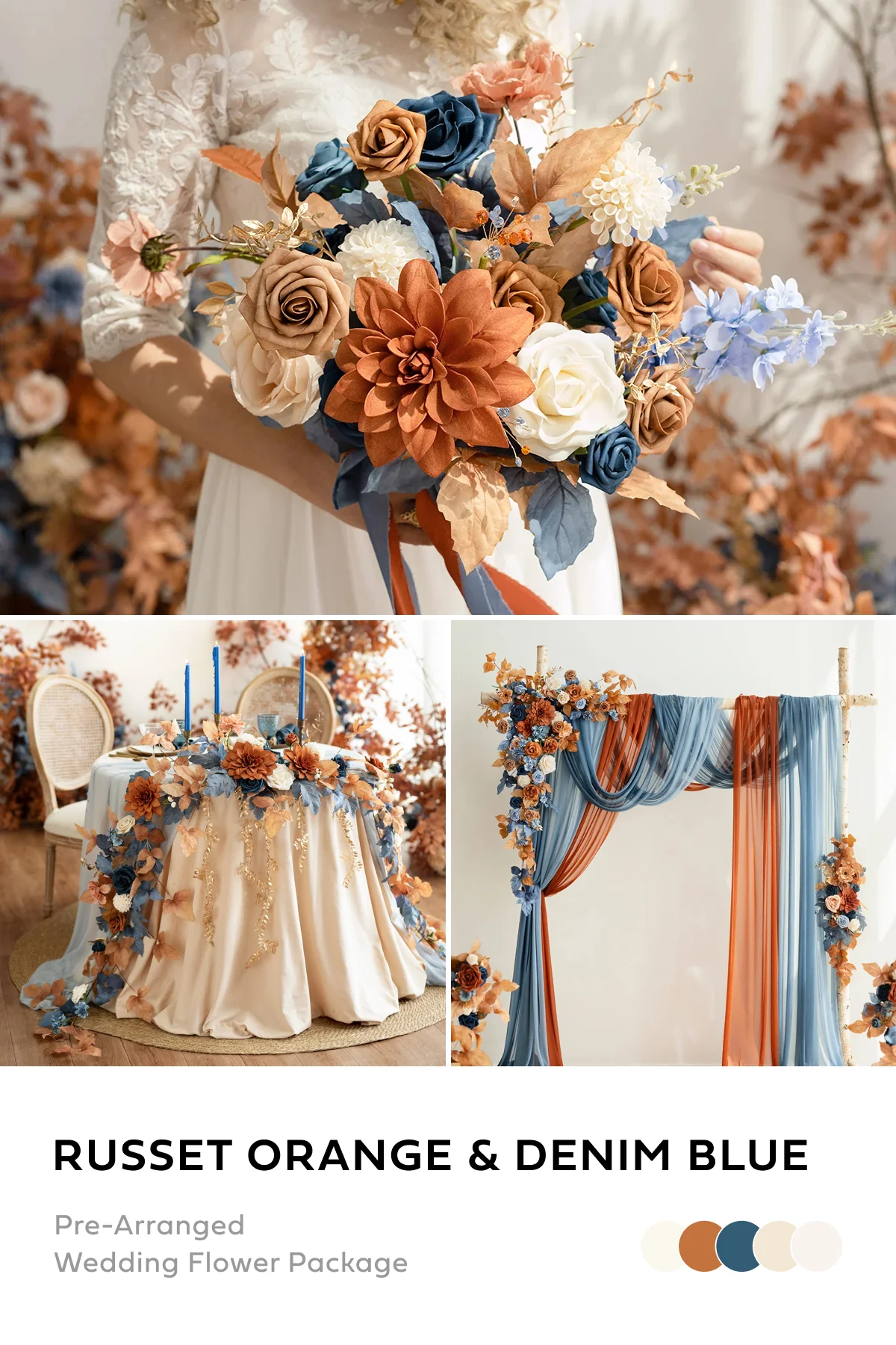 Wedding Flower Packages in Russet Orange & Denim Blue
