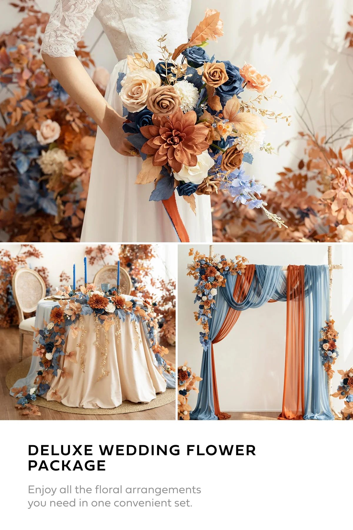Wedding Flower Packages in Russet Orange & Denim Blue - Image 10