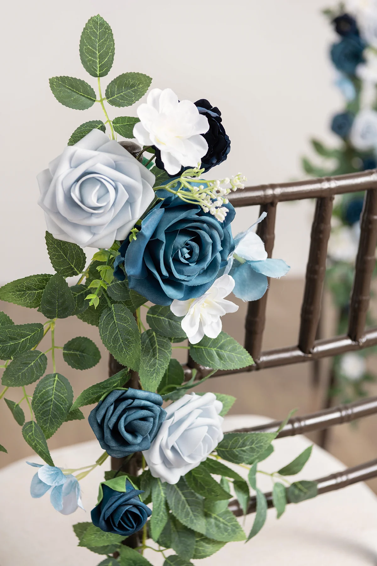 Wedding Hanging Chair Back Decoration in Dusty Blue & Navy - Image 3
