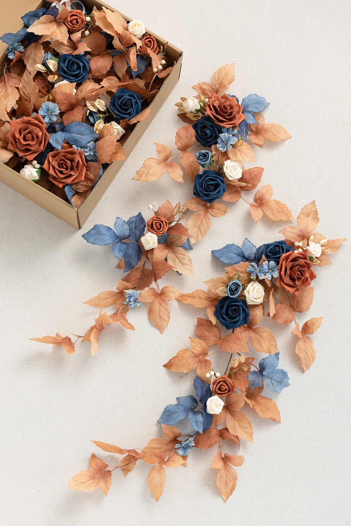 Wedding Hanging Chair Back Decoration in Russet Orange & Denim Blue - Image 5