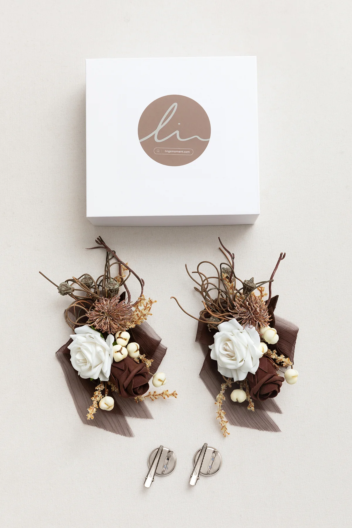 Wrist and Shoulder Corsages in Beige Raw Serenity | Clearance - Image 7